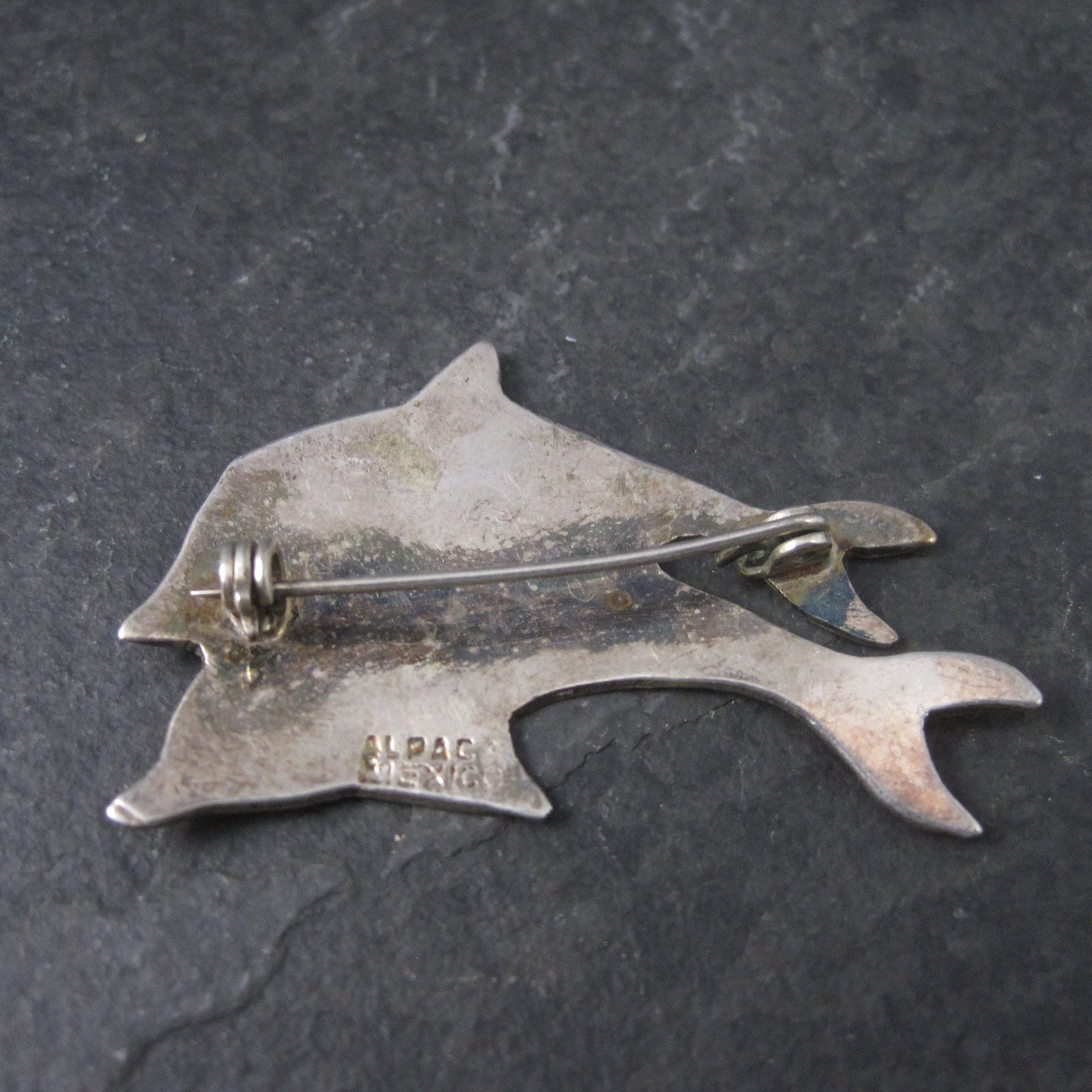 Vintage Alpaca Mexico Abalone Dolphin Brooch
