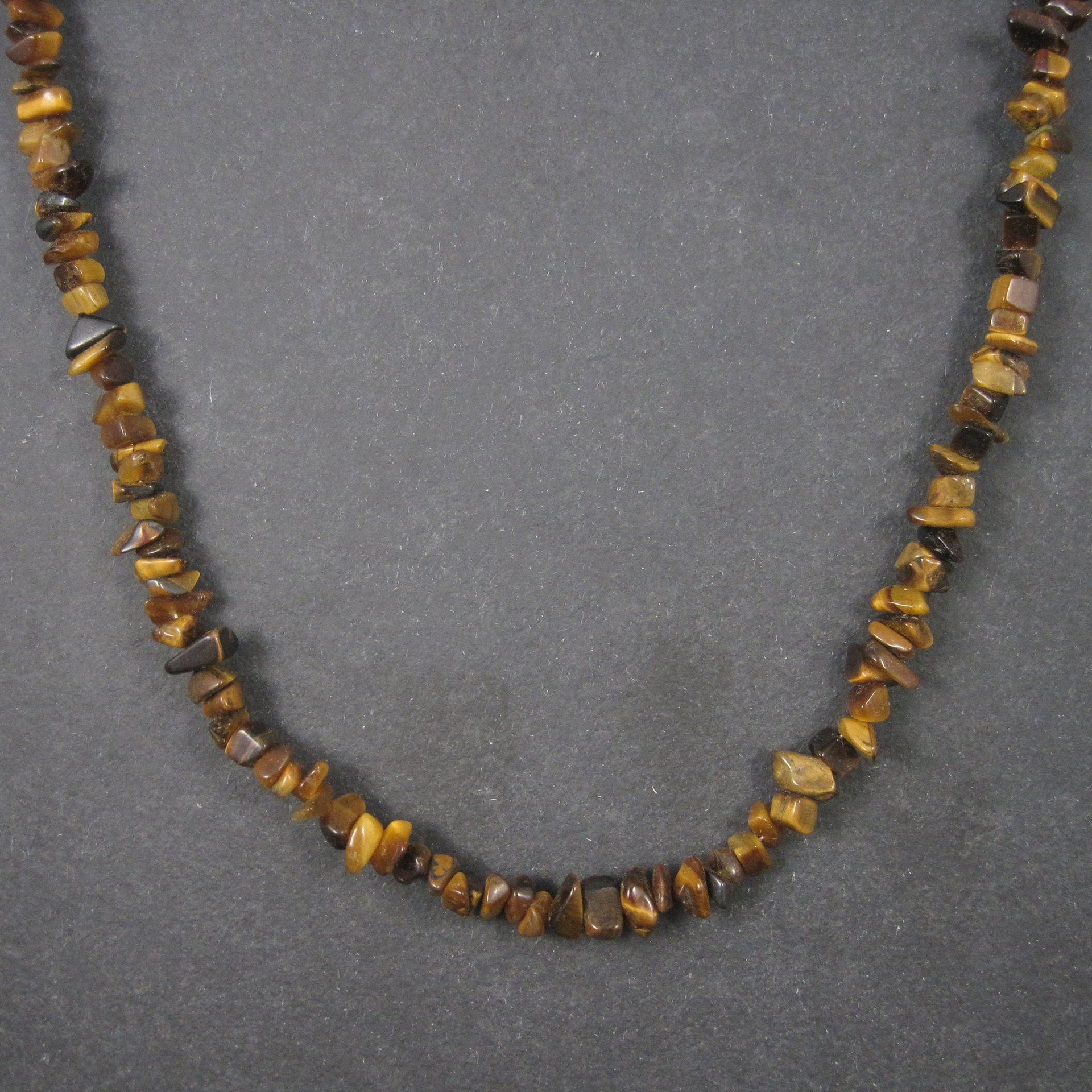 Vintage Sterling Opera Length Tigers Eye Bead Necklace 40 Inches