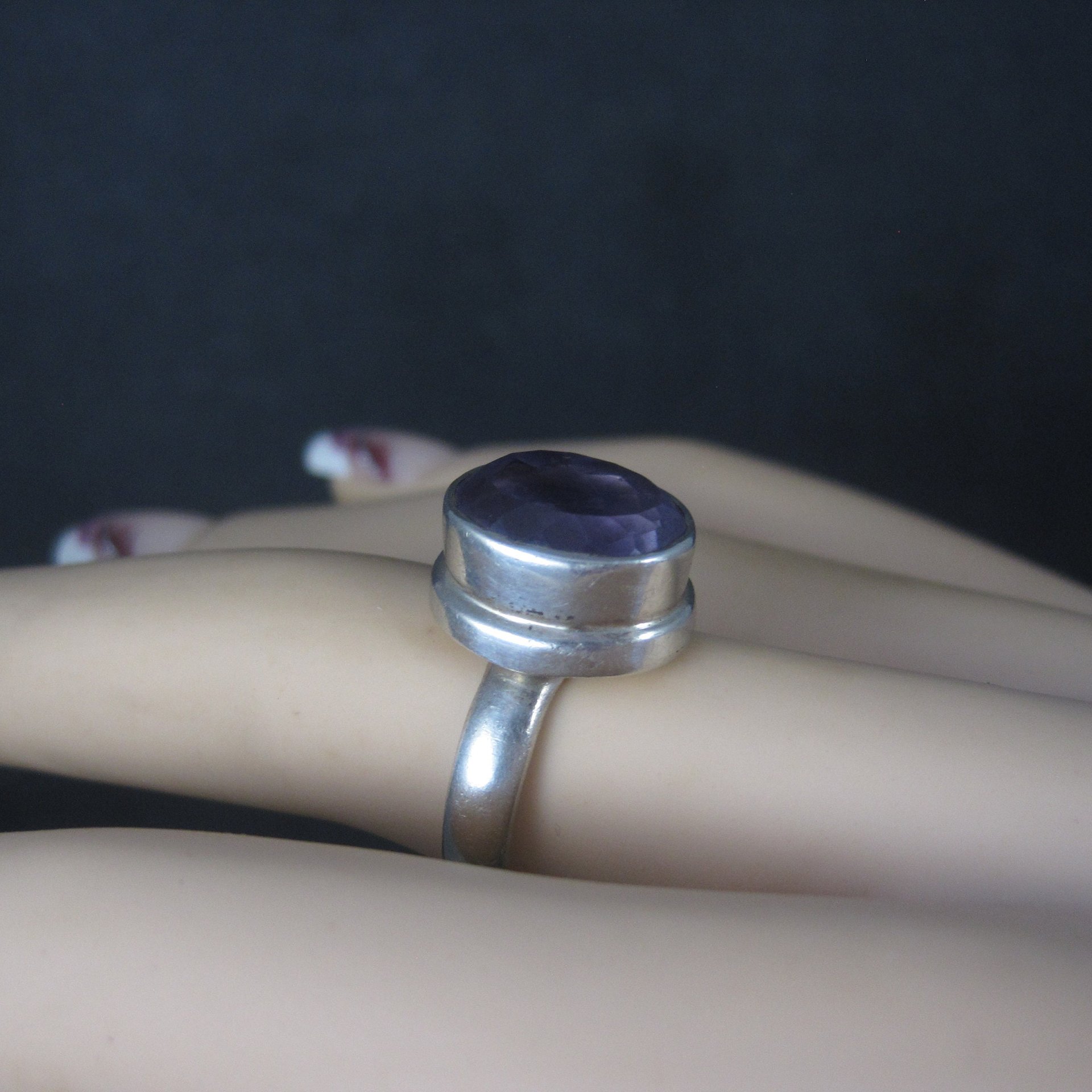 Estate Sterling Amethyst Ring Size 7.75