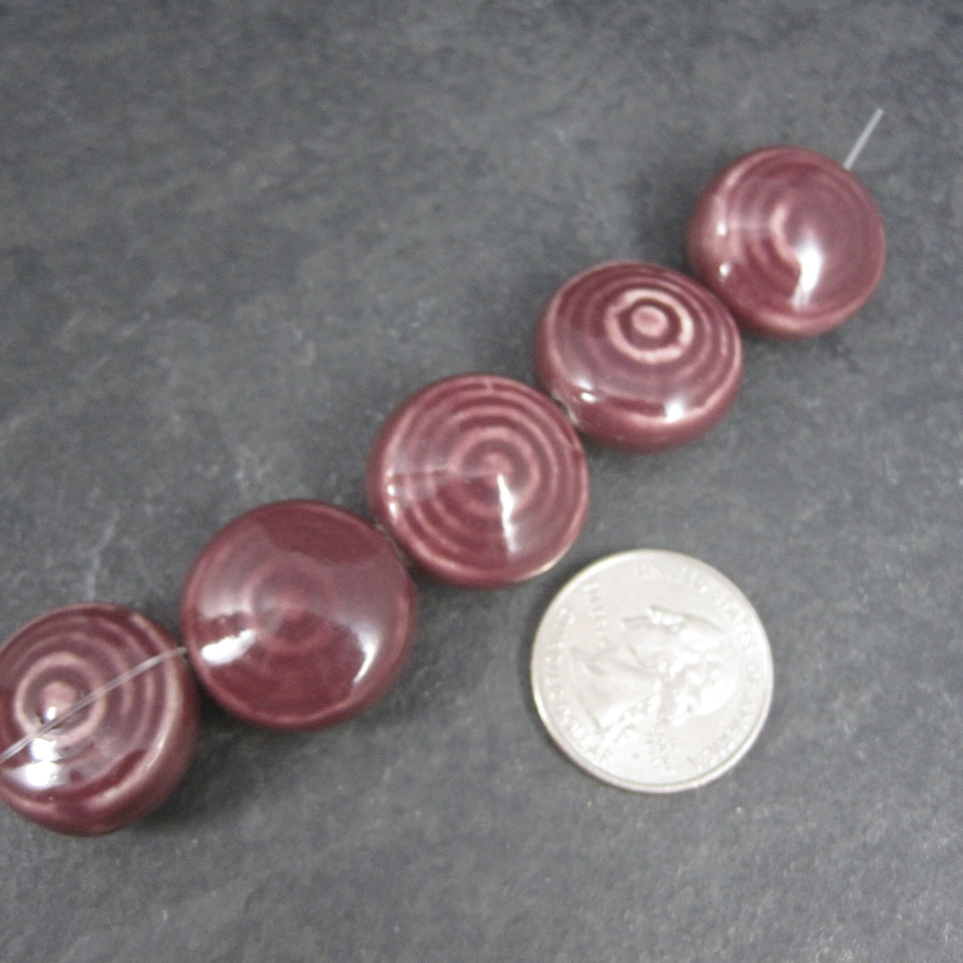 Vintage Burgundy Ceramic Beads 21x12mm
