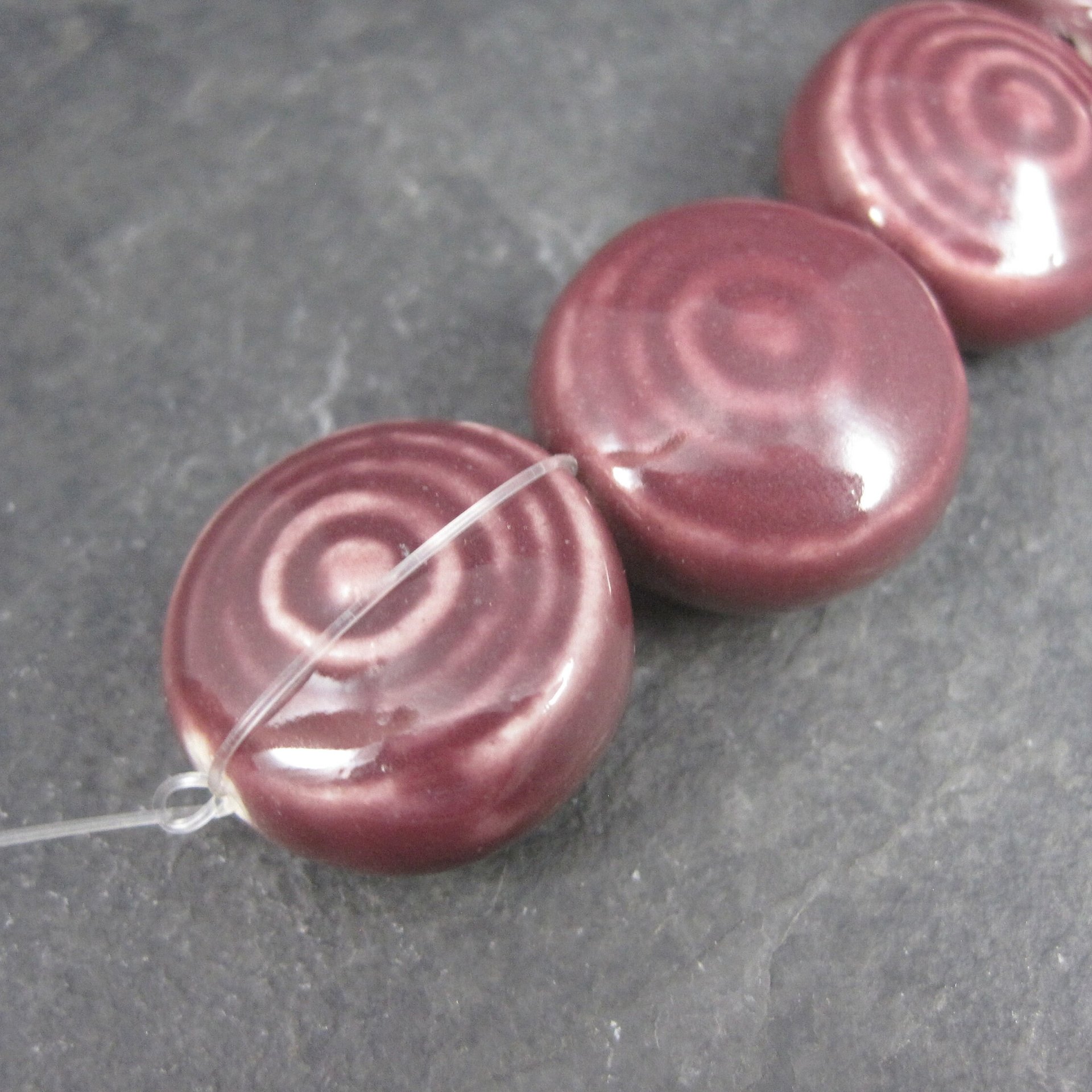Vintage Burgundy Ceramic Beads 21x12mm