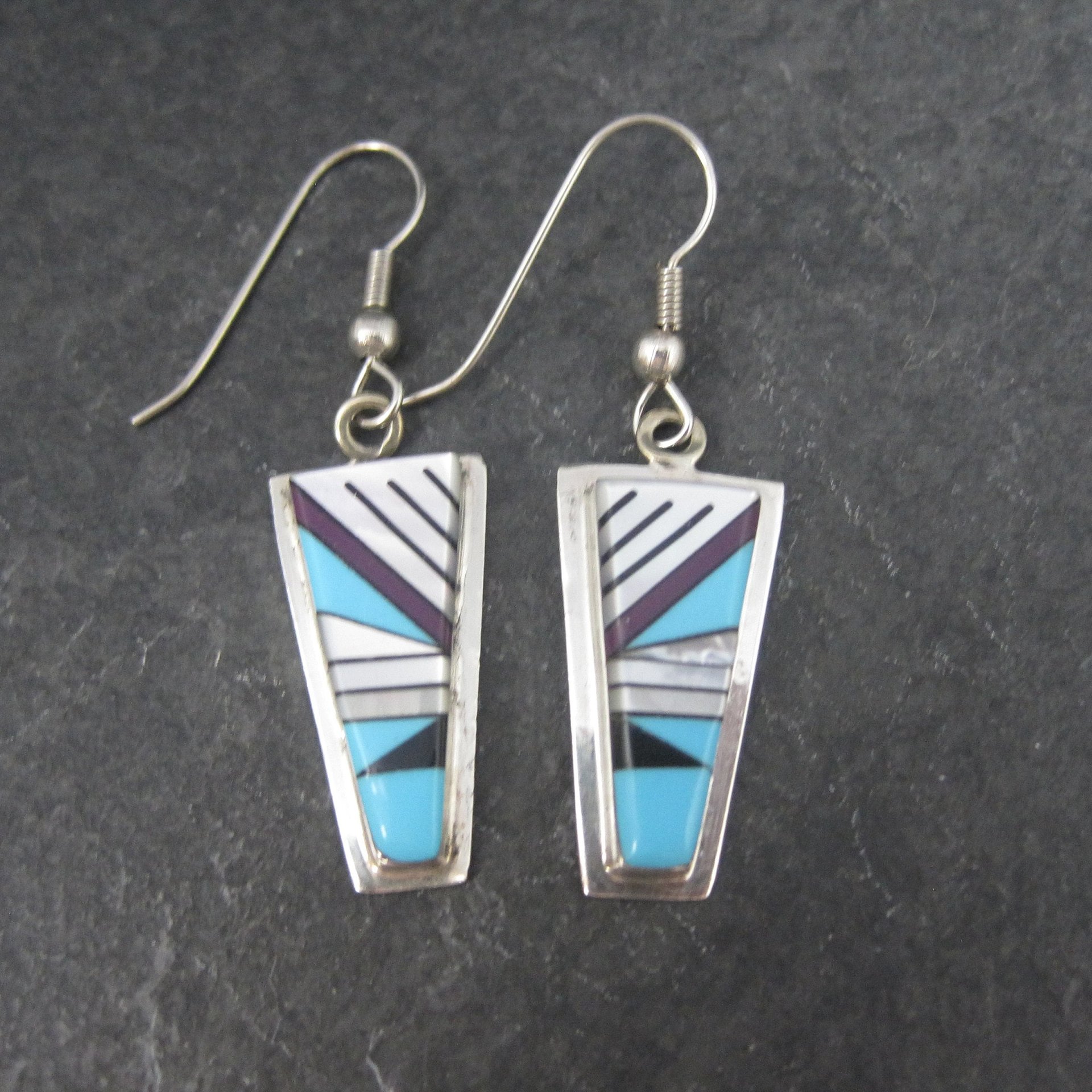 Vintage Southwestern Sterling Turquoise Inlay Earrings