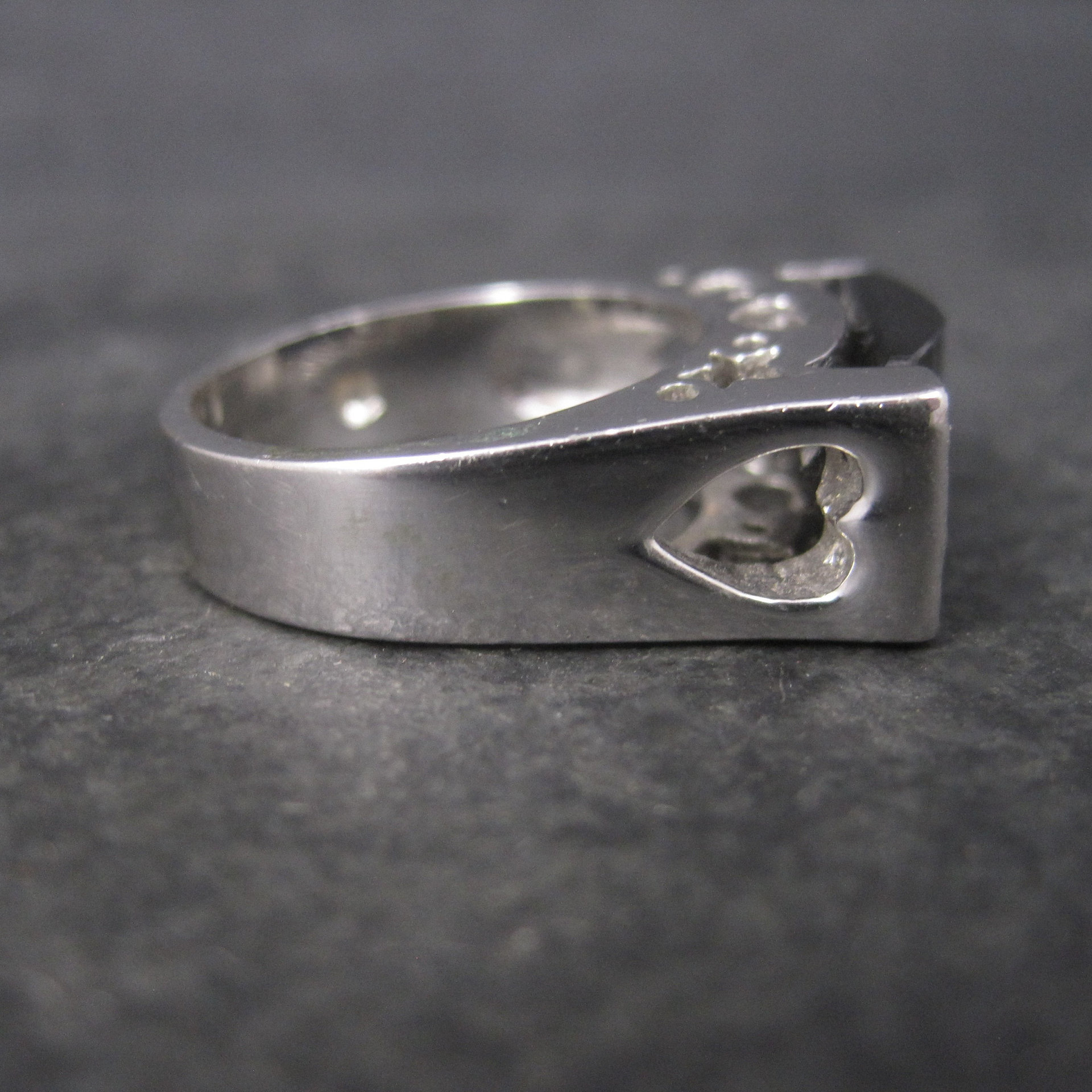 Vintage Sterling Faceted Onyx Celestial Ring Size 8