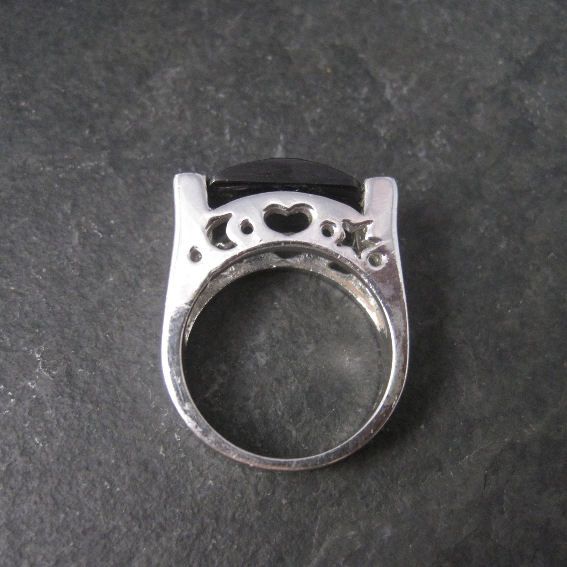Vintage Sterling Faceted Onyx Celestial Ring Size 8