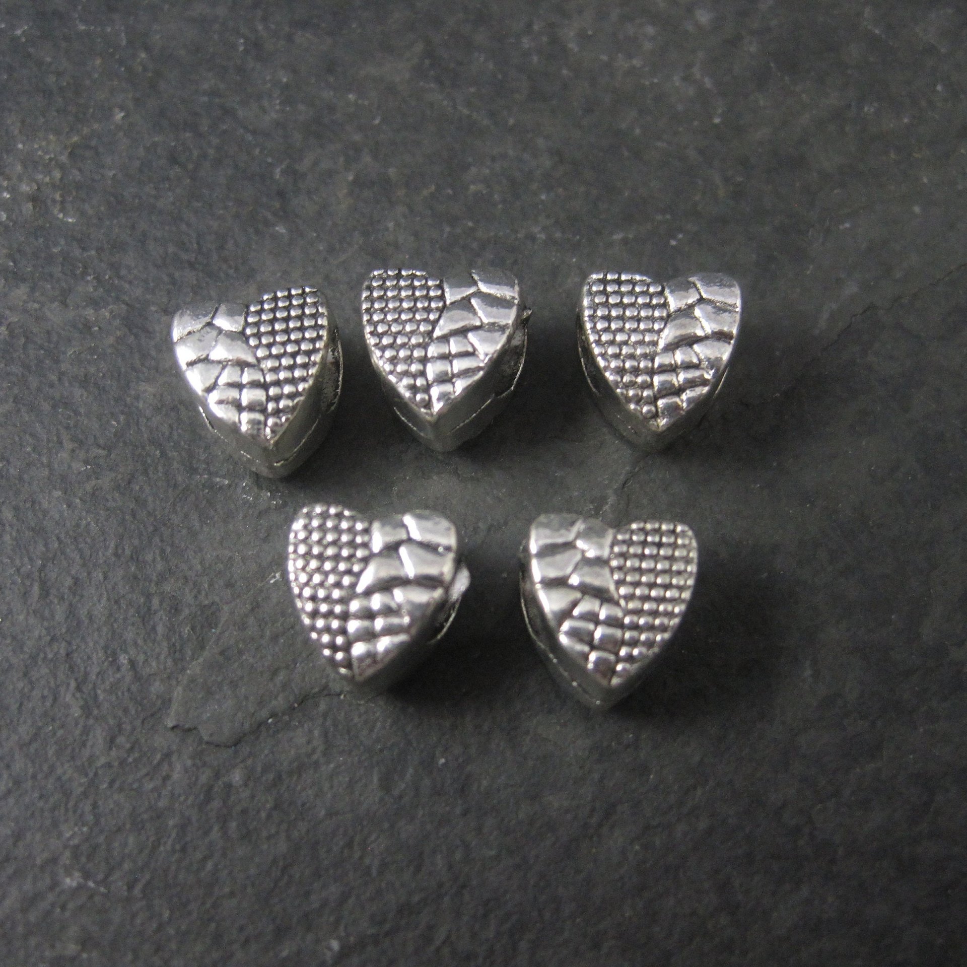 Destash Lot of 5 Silver Heart Bead Pendants
