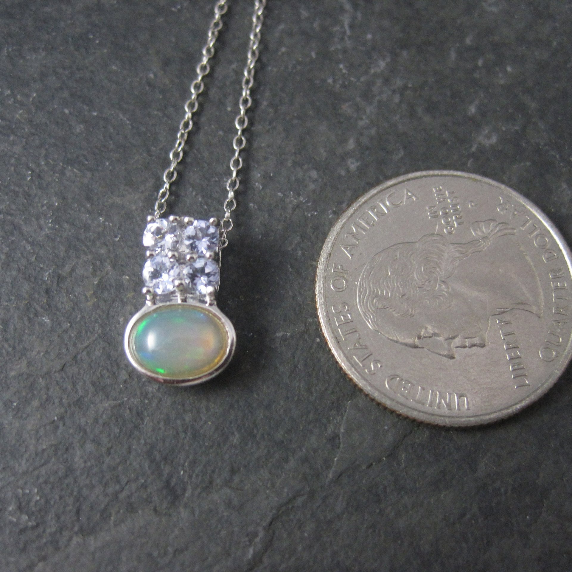 Vintage Sterling Opal Tanzanite Pendant Necklace