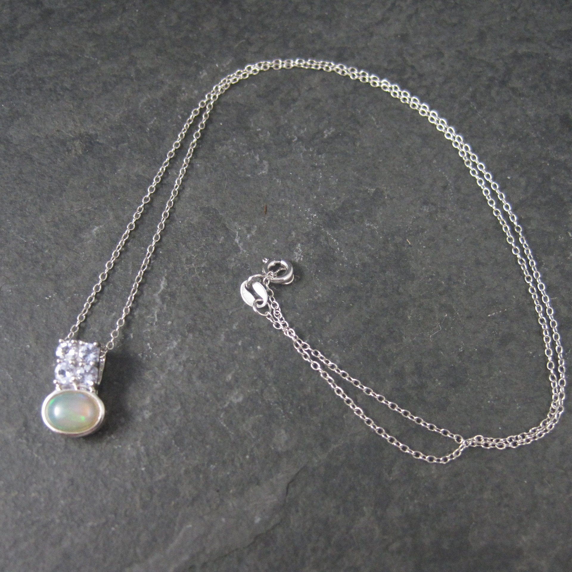 Vintage Sterling Opal Tanzanite Pendant Necklace