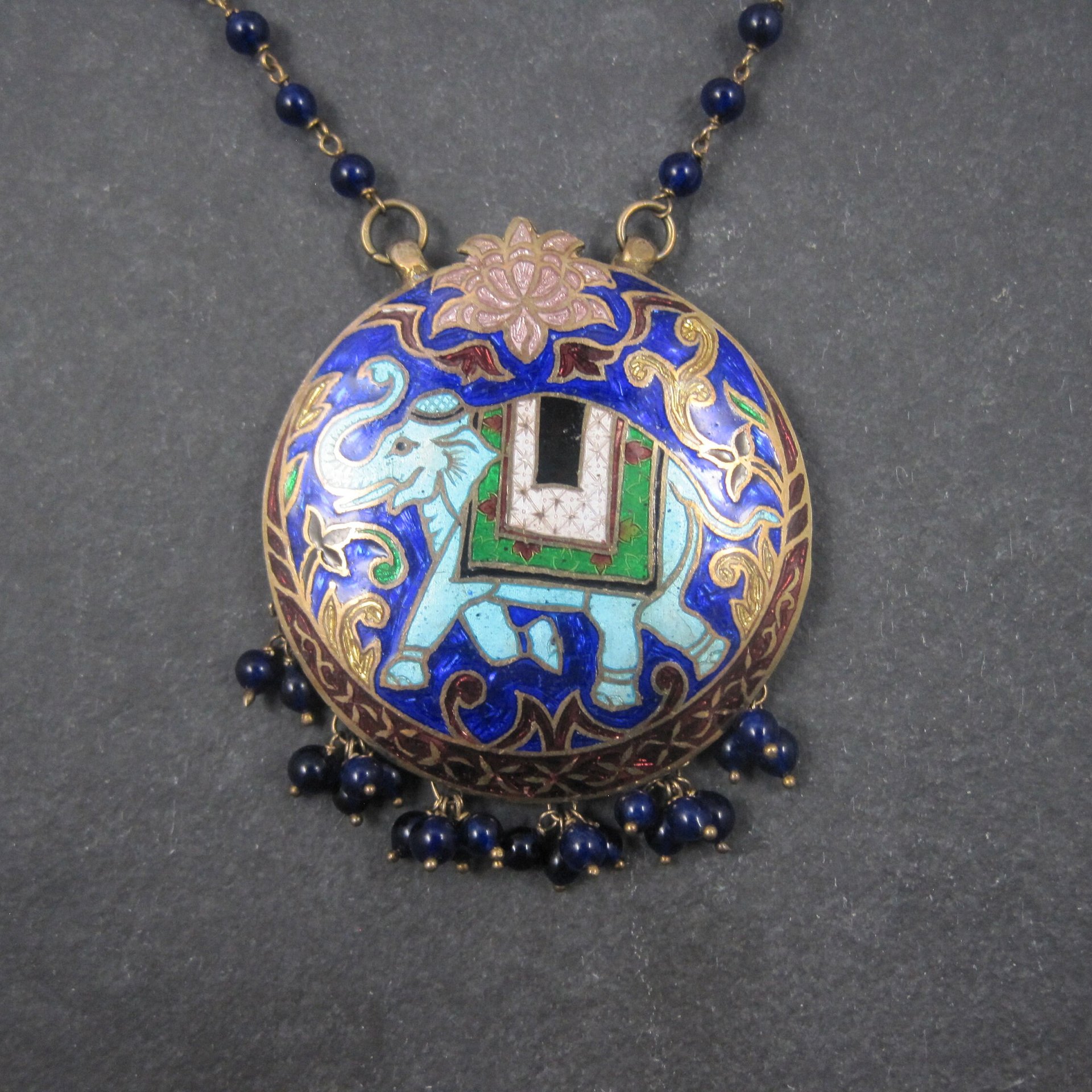 Vintage Cloisonne Enamel Elephant Necklace