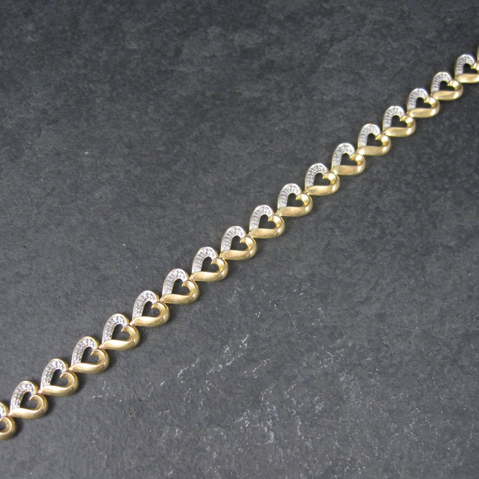 Vintage Vermeil Sterling Illusion Heart Bracelet 7 Inches