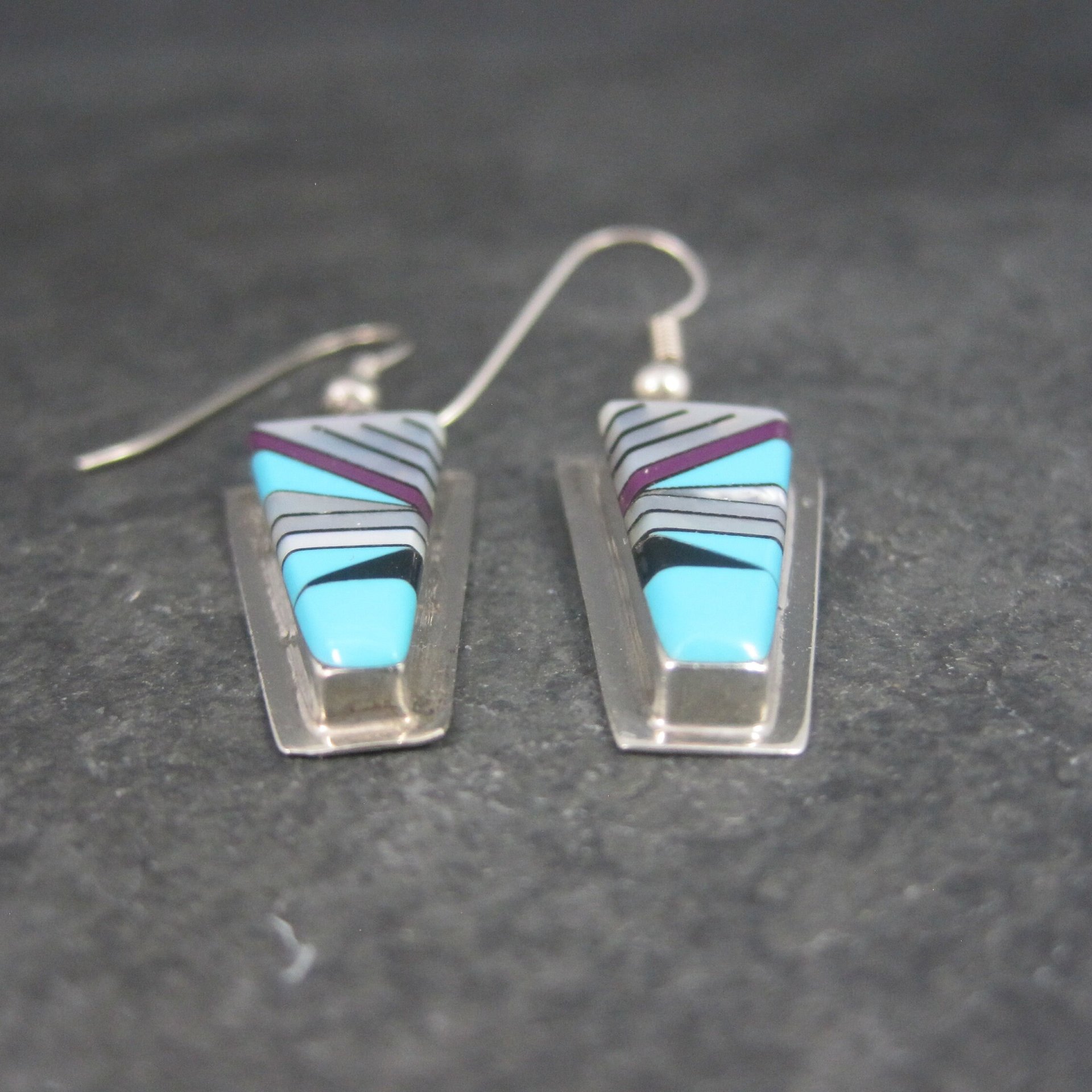 Vintage Southwestern Sterling Turquoise Inlay Earrings
