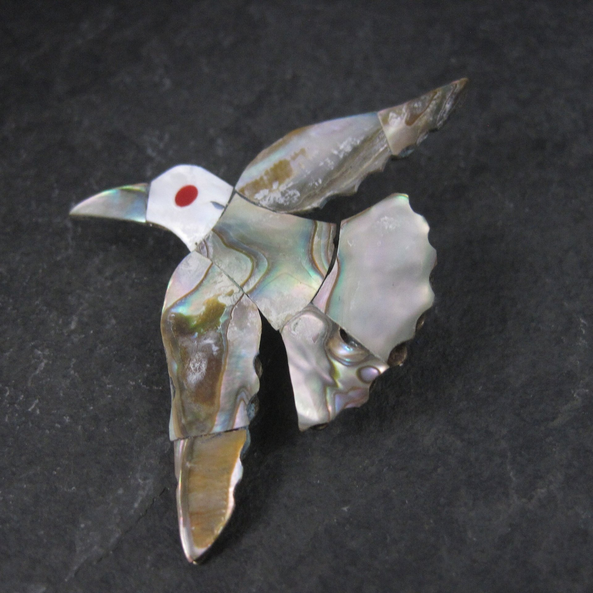 Vintage Mexican Alpaca Silver Abalone Bird Brooch