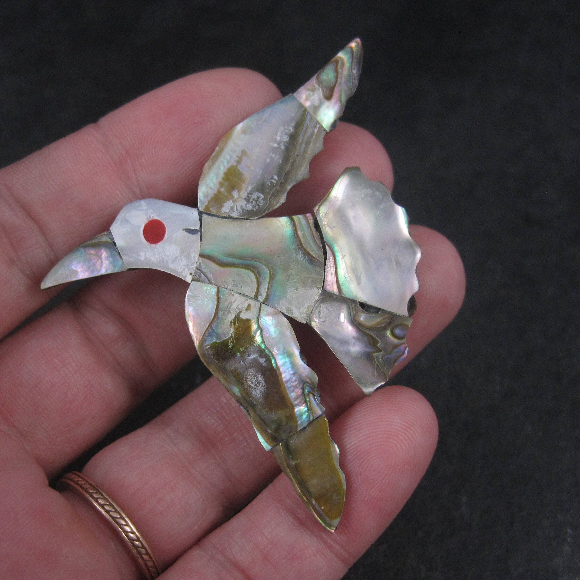 Vintage Mexican Alpaca Silver Abalone Bird Brooch
