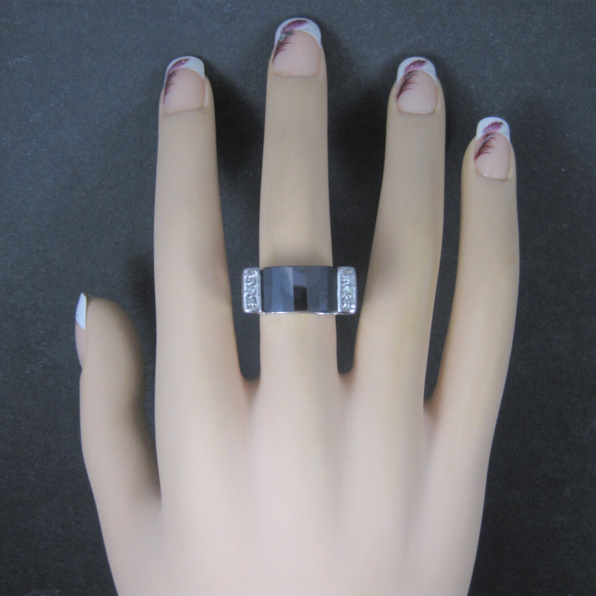 Vintage Sterling Faceted Onyx Celestial Ring Size 8