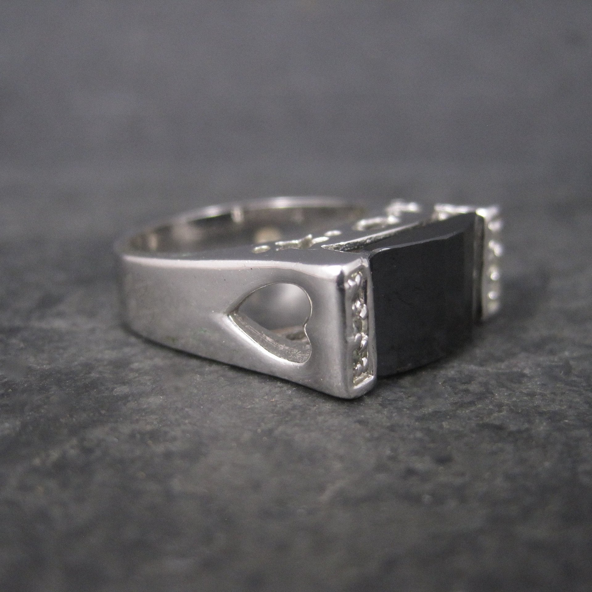 Vintage Sterling Faceted Onyx Celestial Ring Size 8