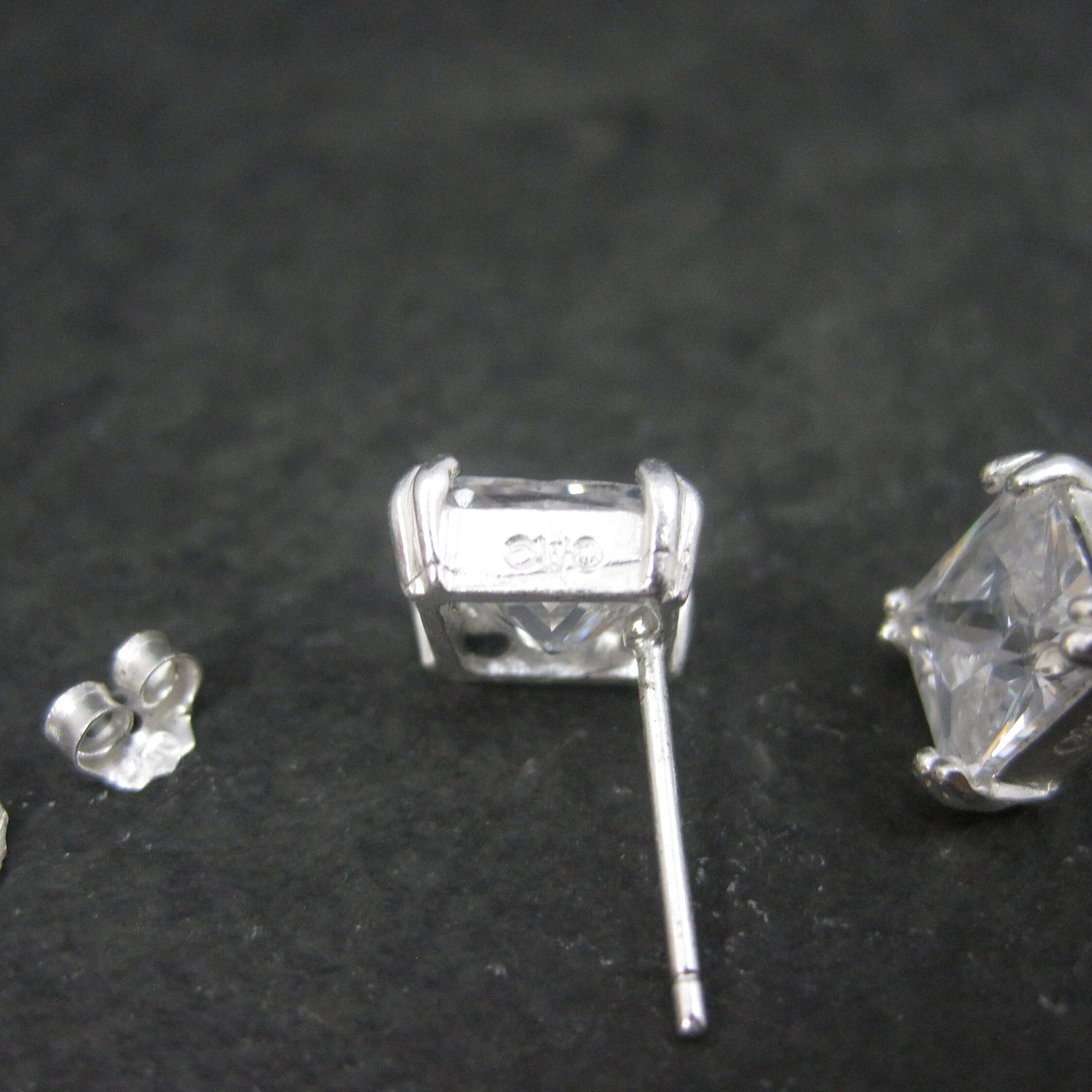 Vintage Sterling 7mm Princess Cut Cubic Zirconia Stud Earrings