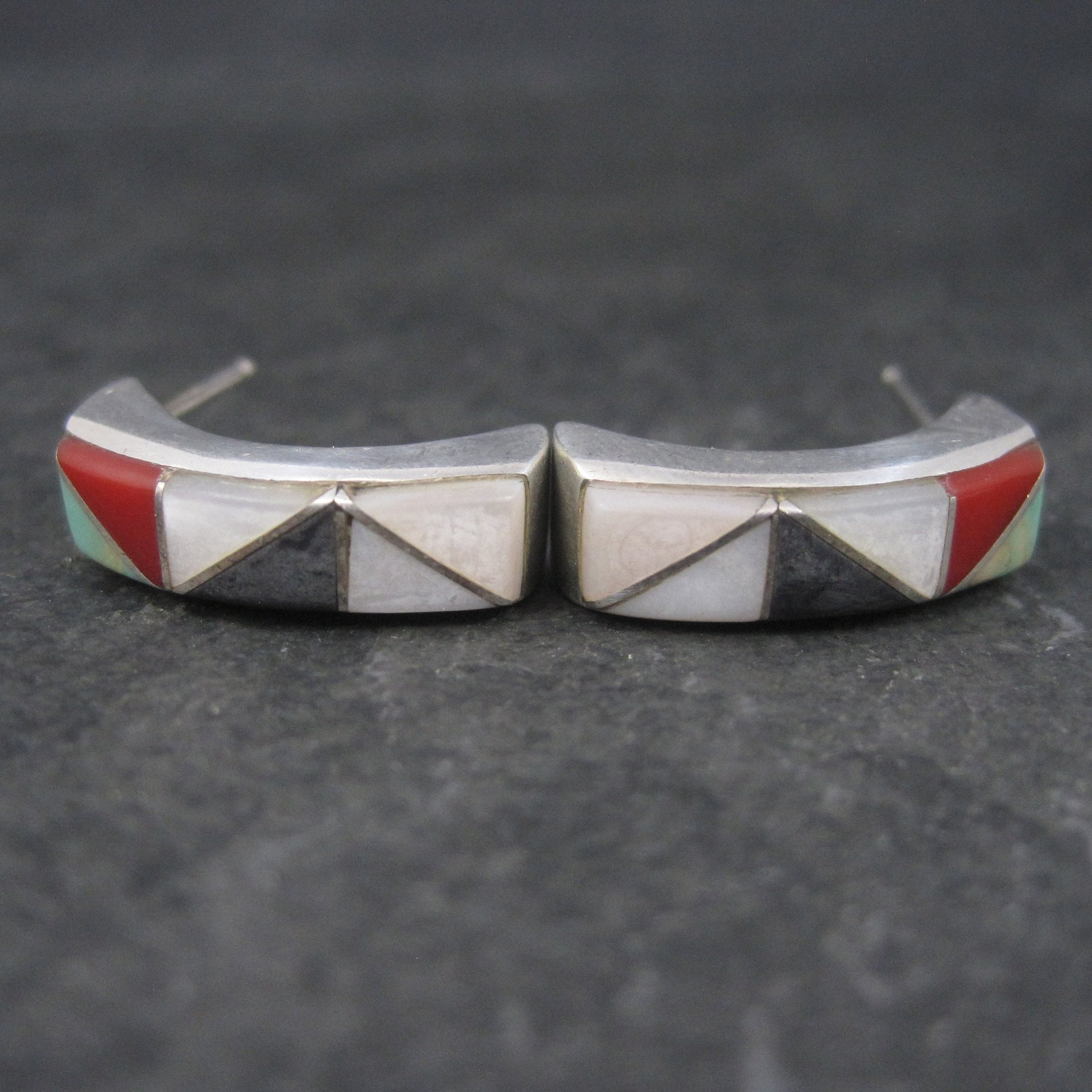 Vintage Southwestern Sterling Inlay Earrings