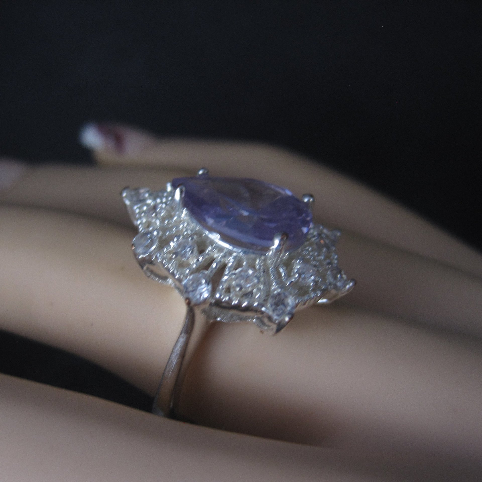 Vintage Sterling Purple Cubic Zirconia Cocktail Ring Size 8.5