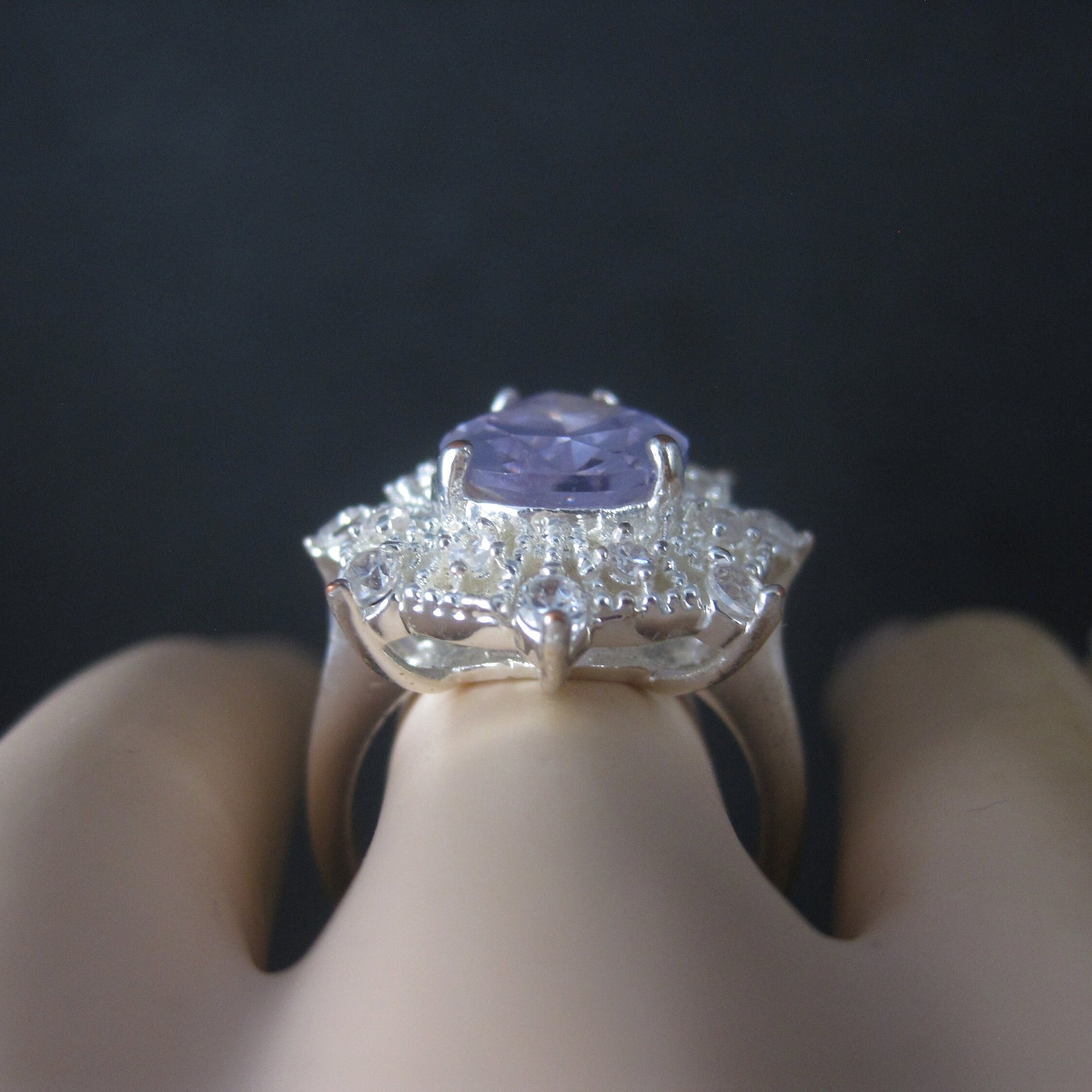 Vintage Sterling Purple Cubic Zirconia Cocktail Ring Size 8.5