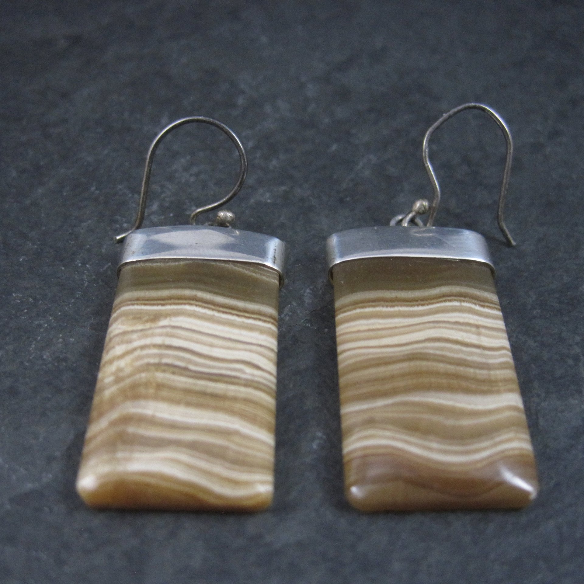 Vintage Sterling Brown Banded Agate Earrings