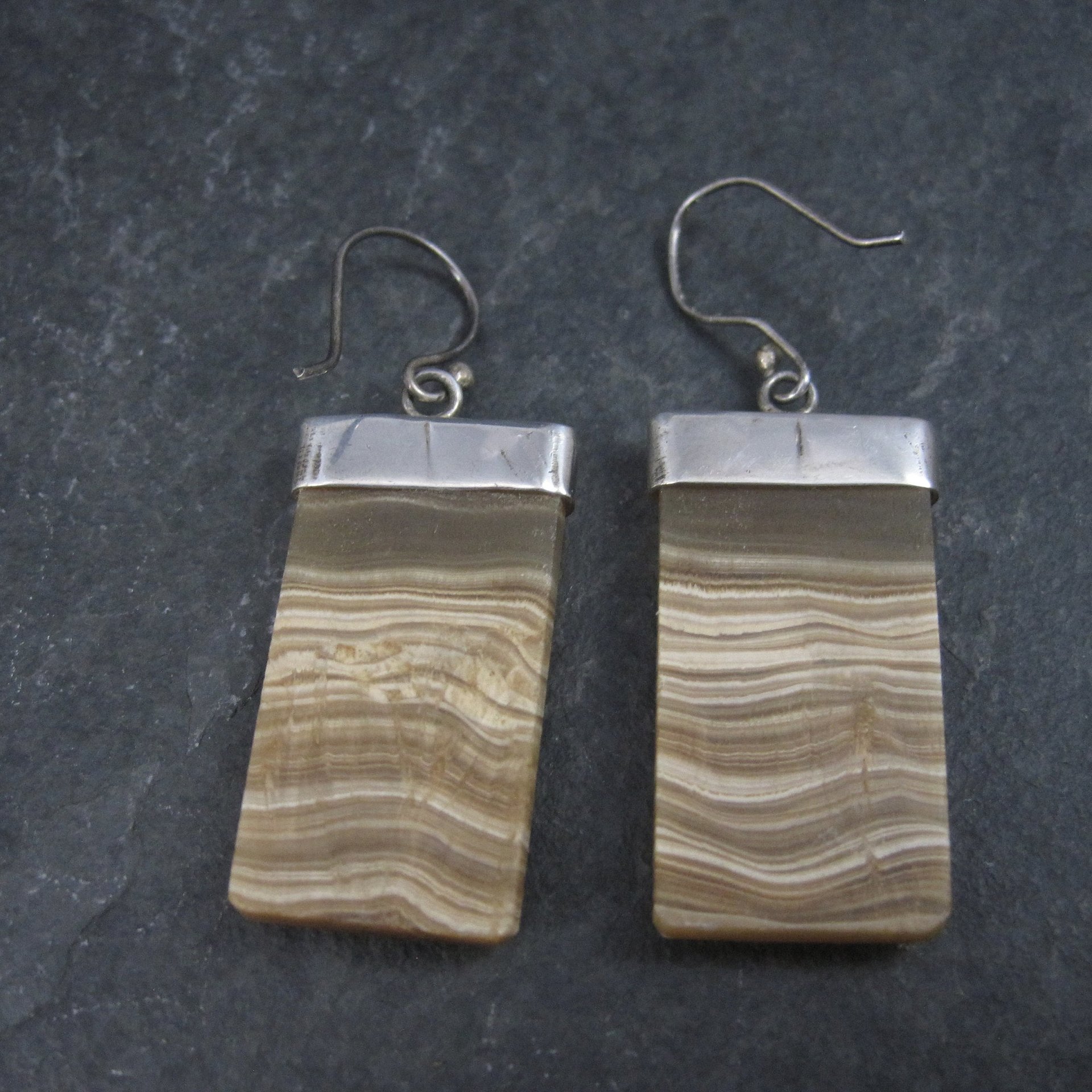 Vintage Sterling Brown Banded Agate Earrings
