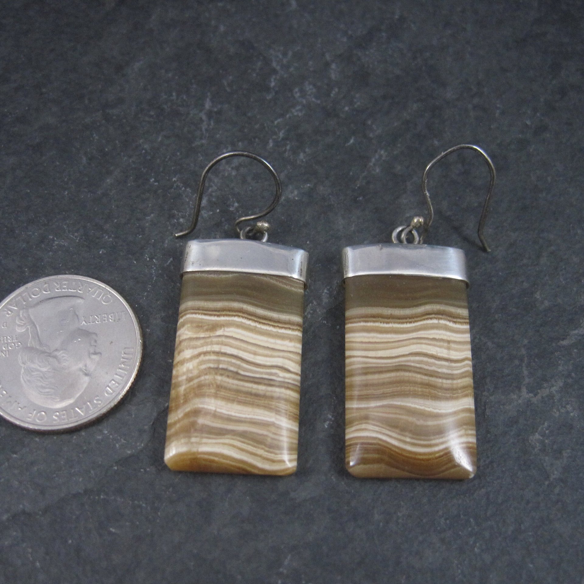 Vintage Sterling Brown Banded Agate Earrings