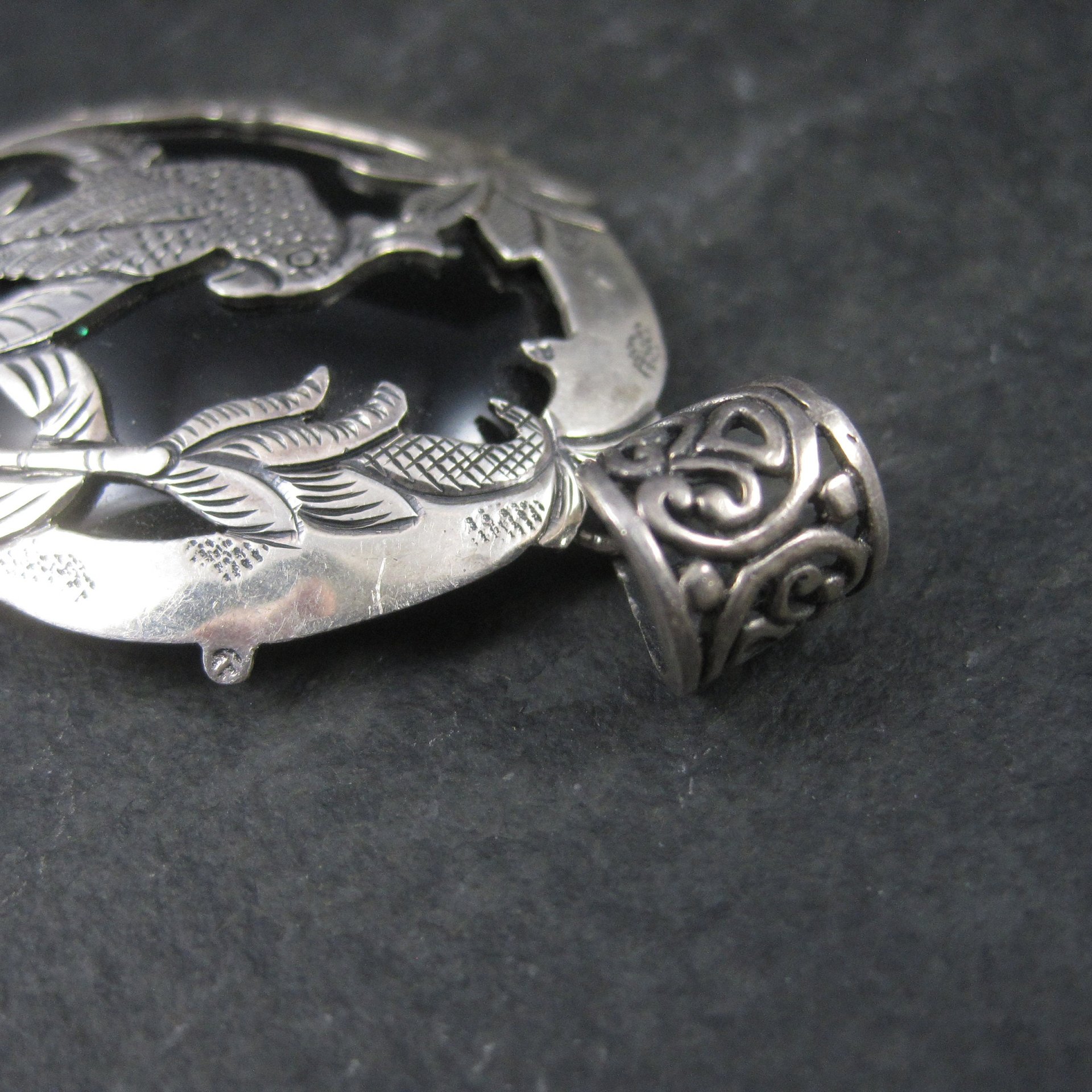 Large Sterling Onyx Parrot Pendant