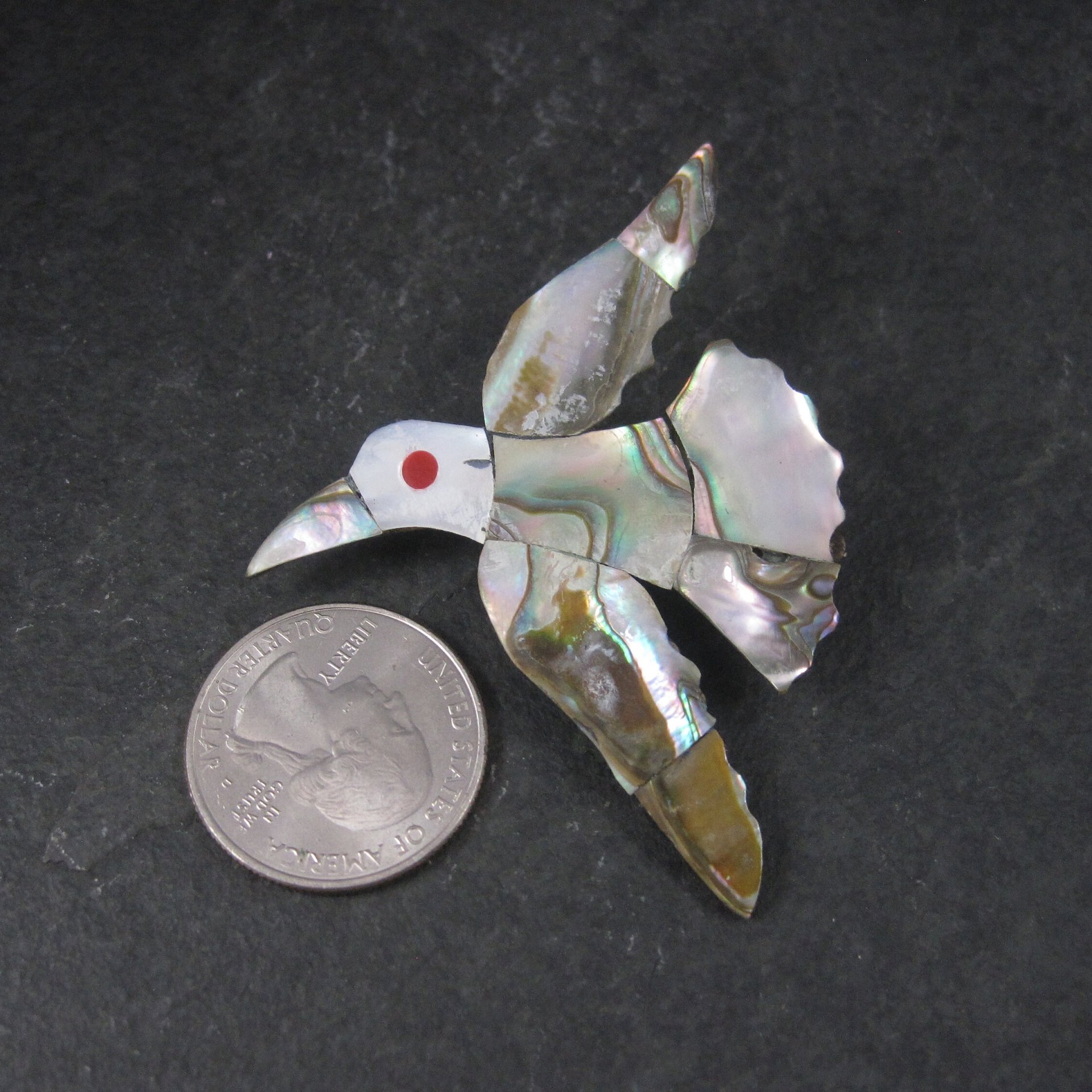 Vintage Mexican Alpaca Silver Abalone Bird Brooch