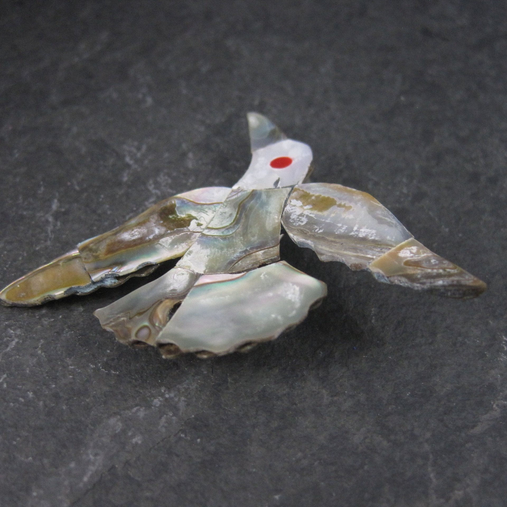 Vintage Mexican Alpaca Silver Abalone Bird Brooch