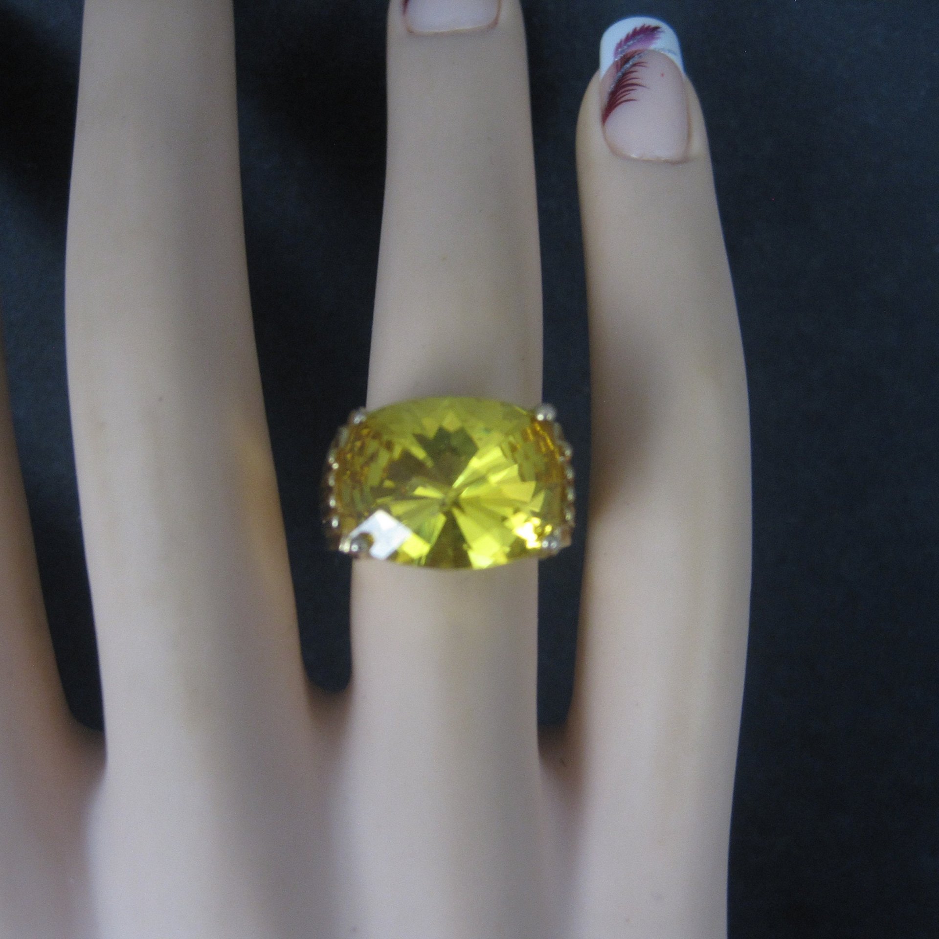 Vintage Vermeil Sterling Yellow Cubic Zirconia Ring Size 6