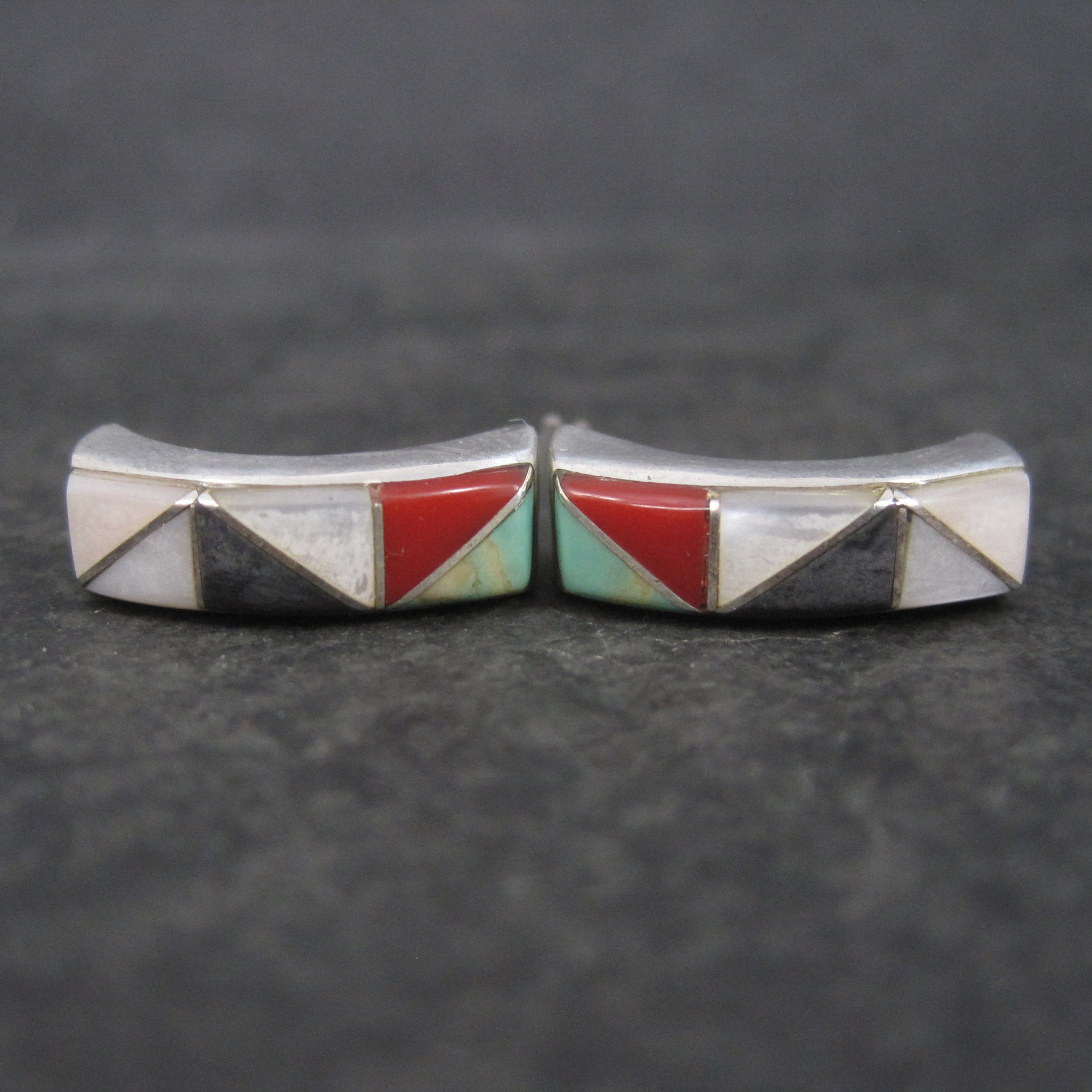 Vintage Southwestern Sterling Inlay Earrings