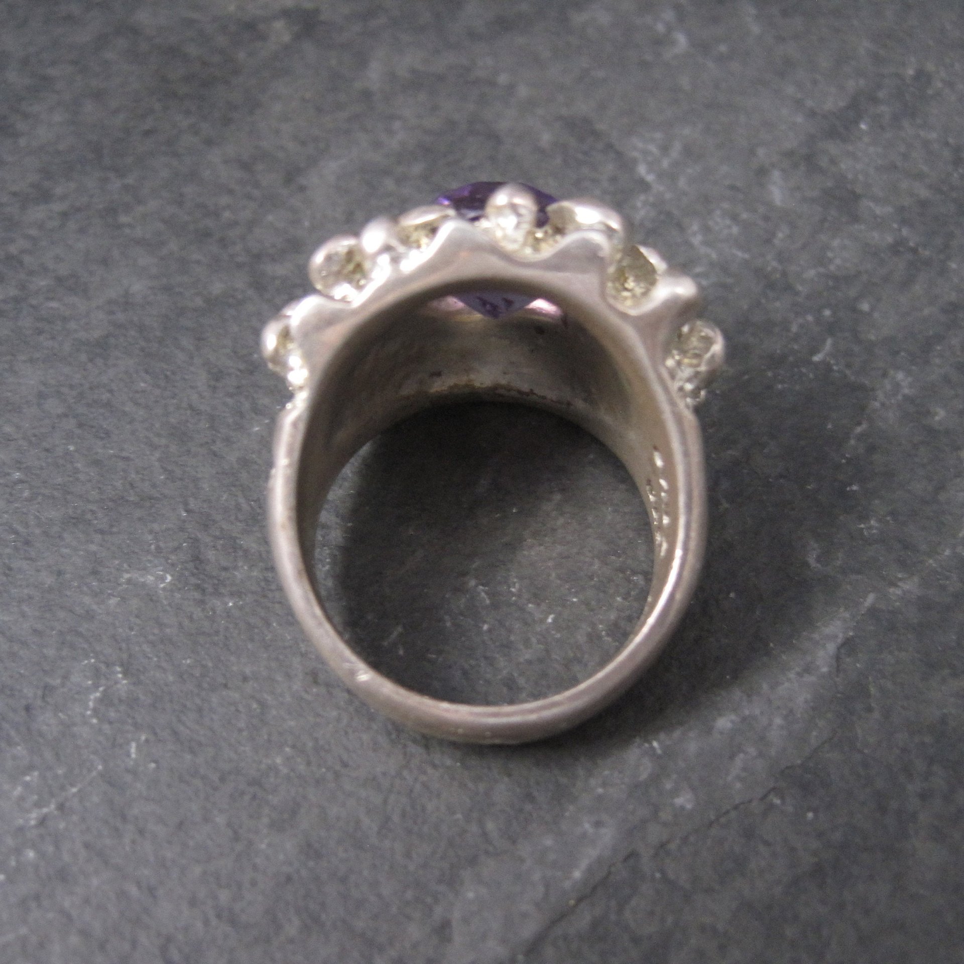 Heavy Vintage Mexican Sterling Amethyst Freeform Ring Size 11