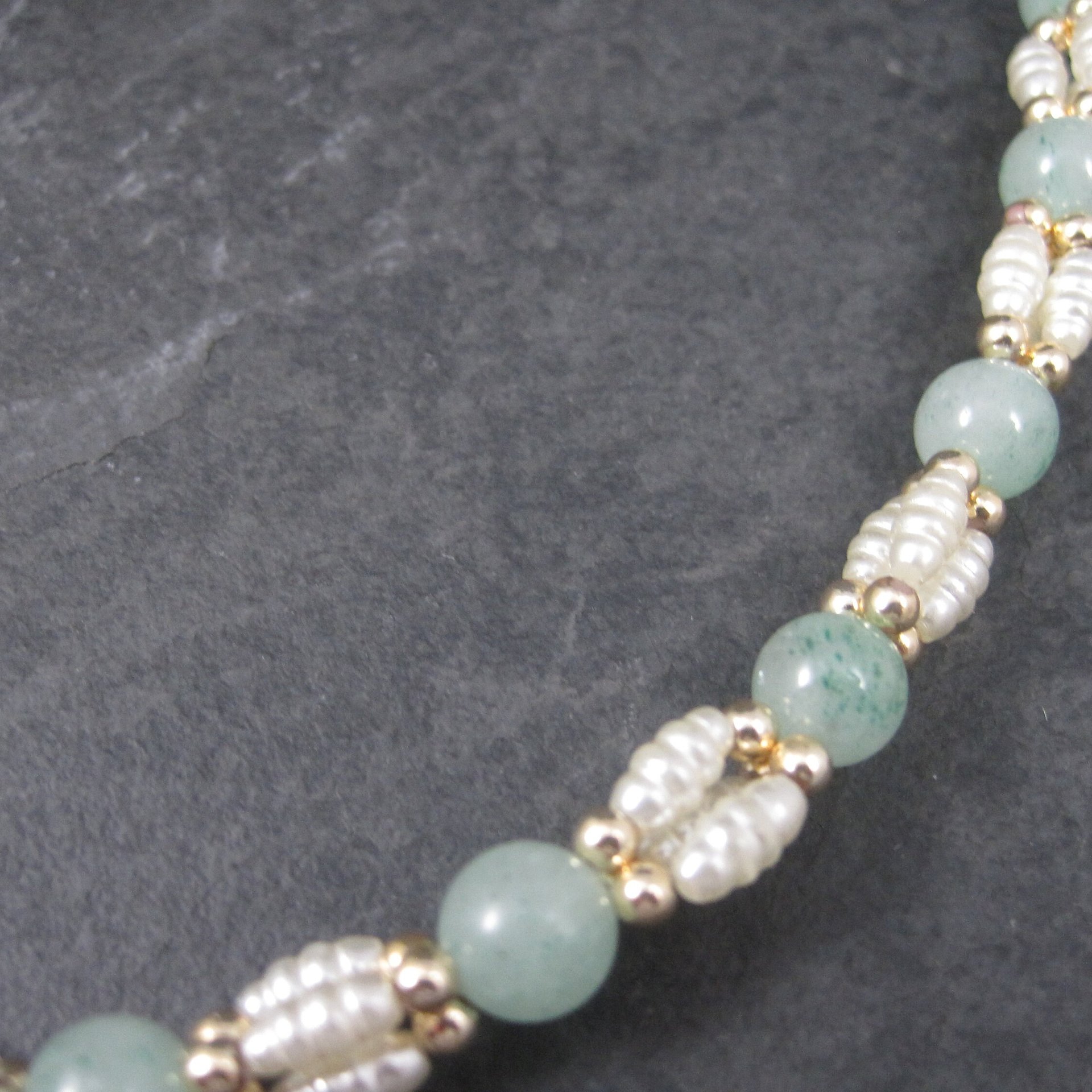 Vintage Aventurine Pearl Necklace 25 Inches