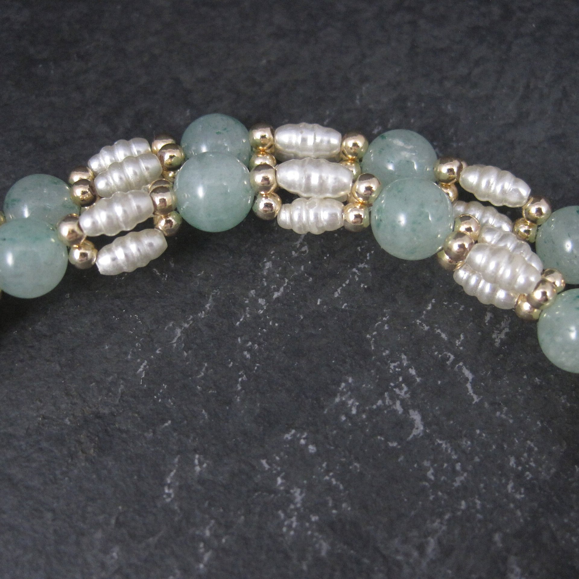 Vintage Aventurine Pearl Necklace 25 Inches
