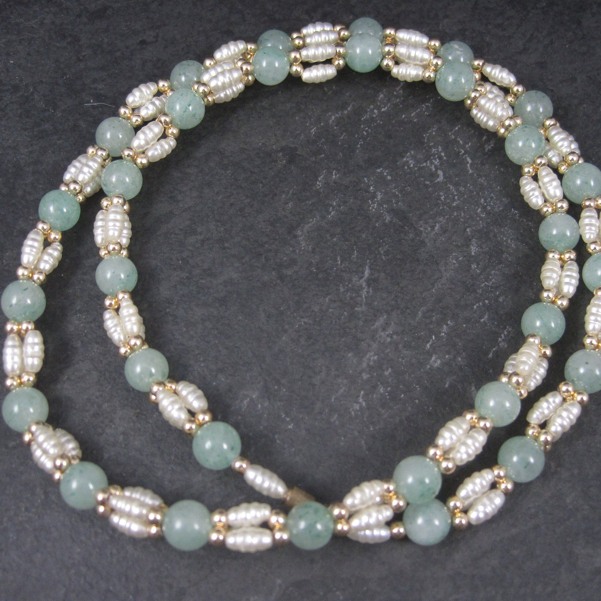 Vintage Aventurine Pearl Necklace 25 Inches
