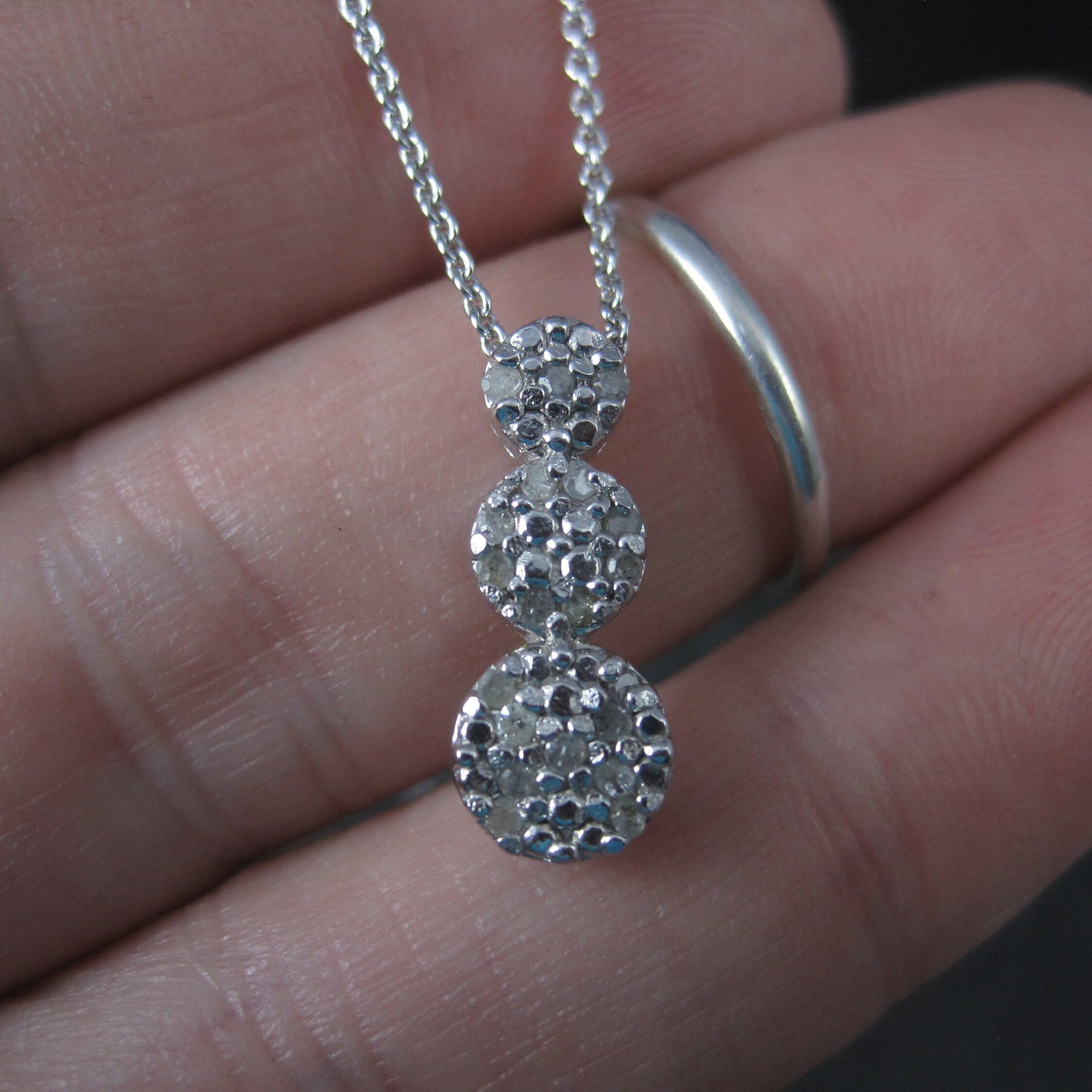 Small Vintage Sterling Diamond Pendant Necklace