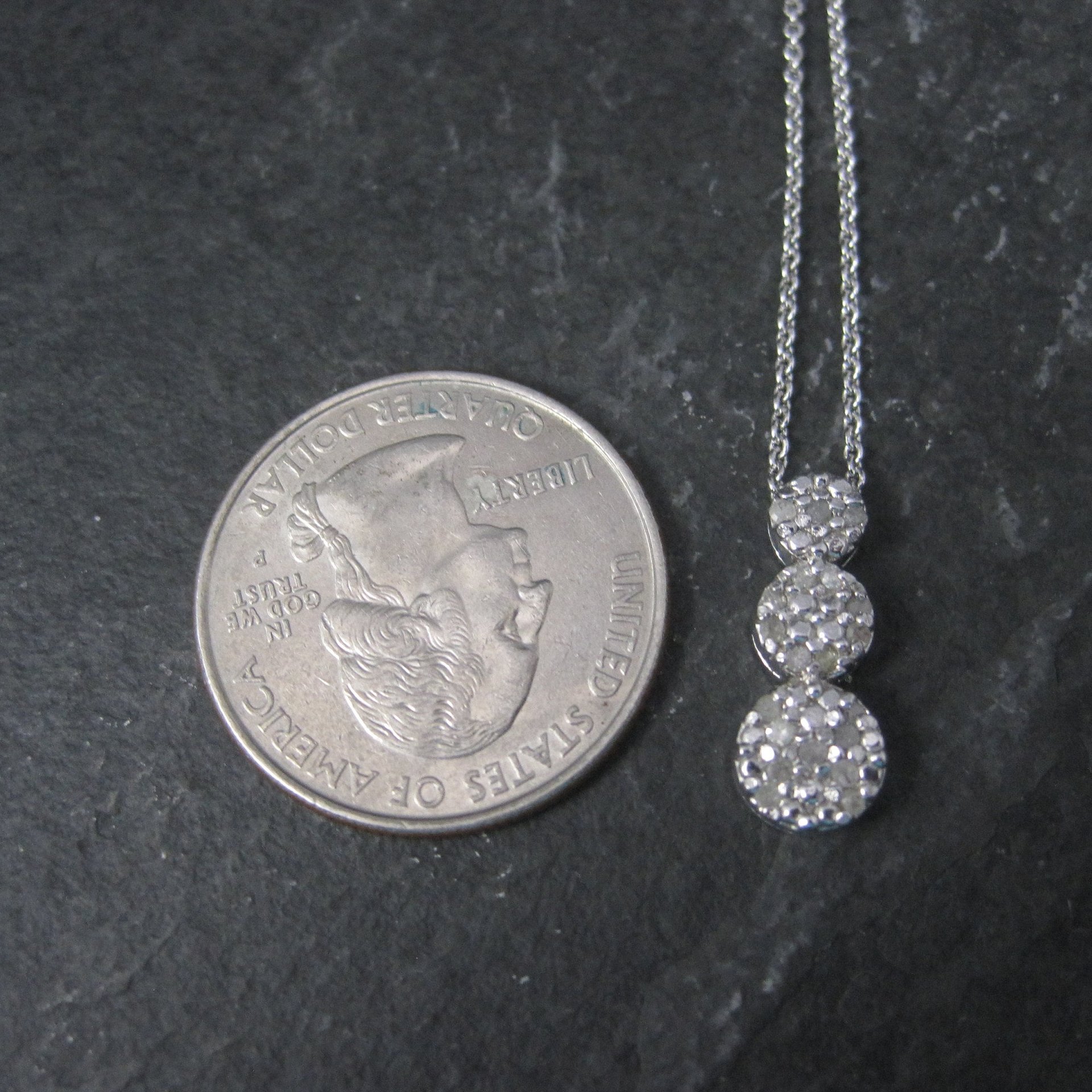 Small Vintage Sterling Diamond Pendant Necklace
