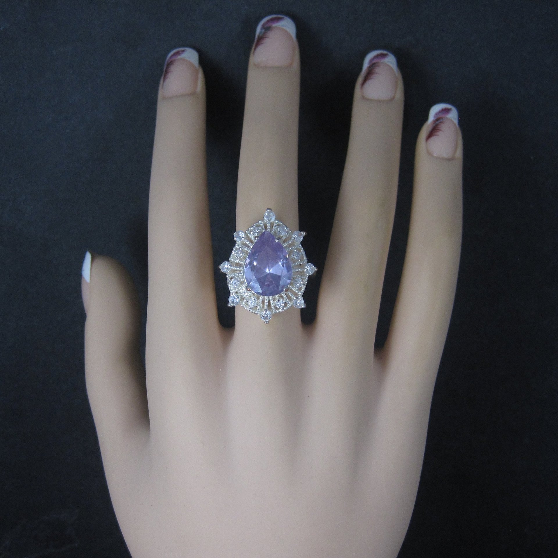Vintage Sterling Purple Cubic Zirconia Cocktail Ring Size 8.5