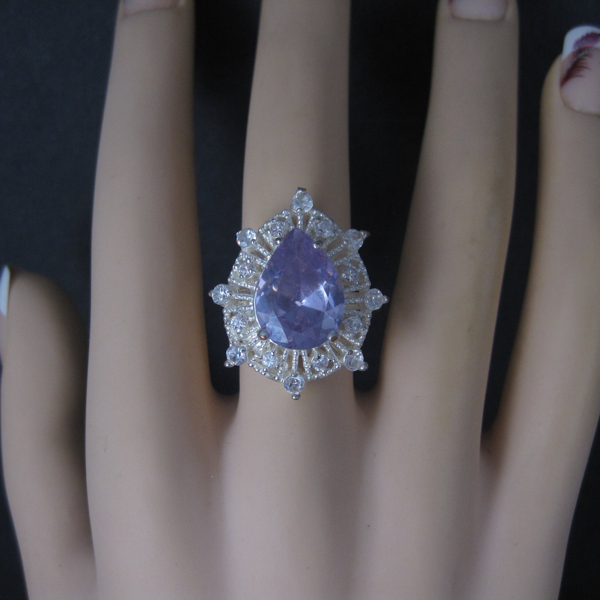 Vintage Sterling Purple Cubic Zirconia Cocktail Ring Size 8.5