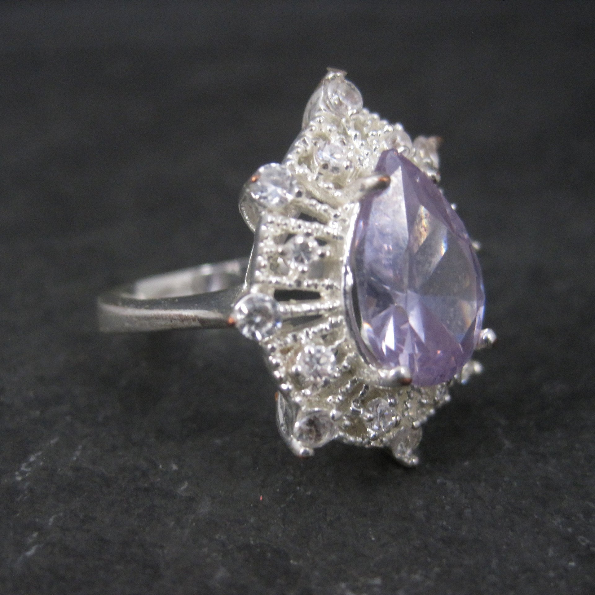 Vintage Sterling Purple Cubic Zirconia Cocktail Ring Size 8.5