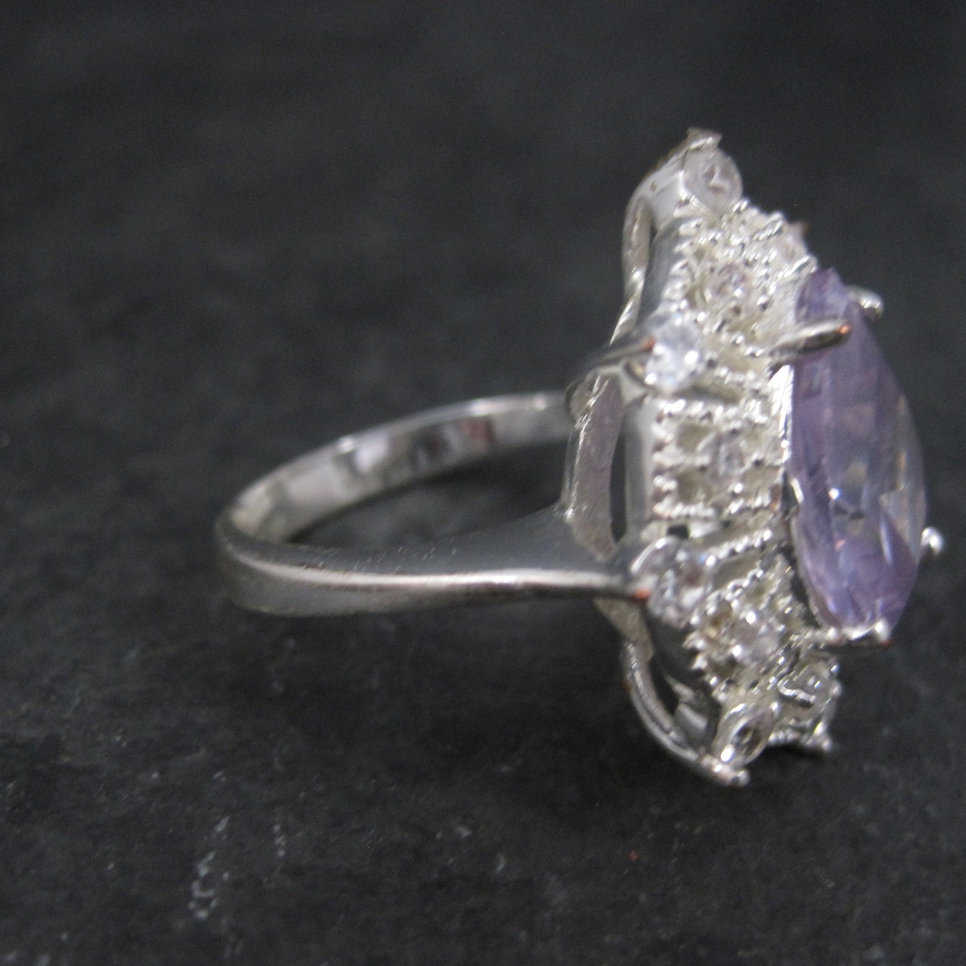 Vintage Sterling Purple Cubic Zirconia Cocktail Ring Size 8.5