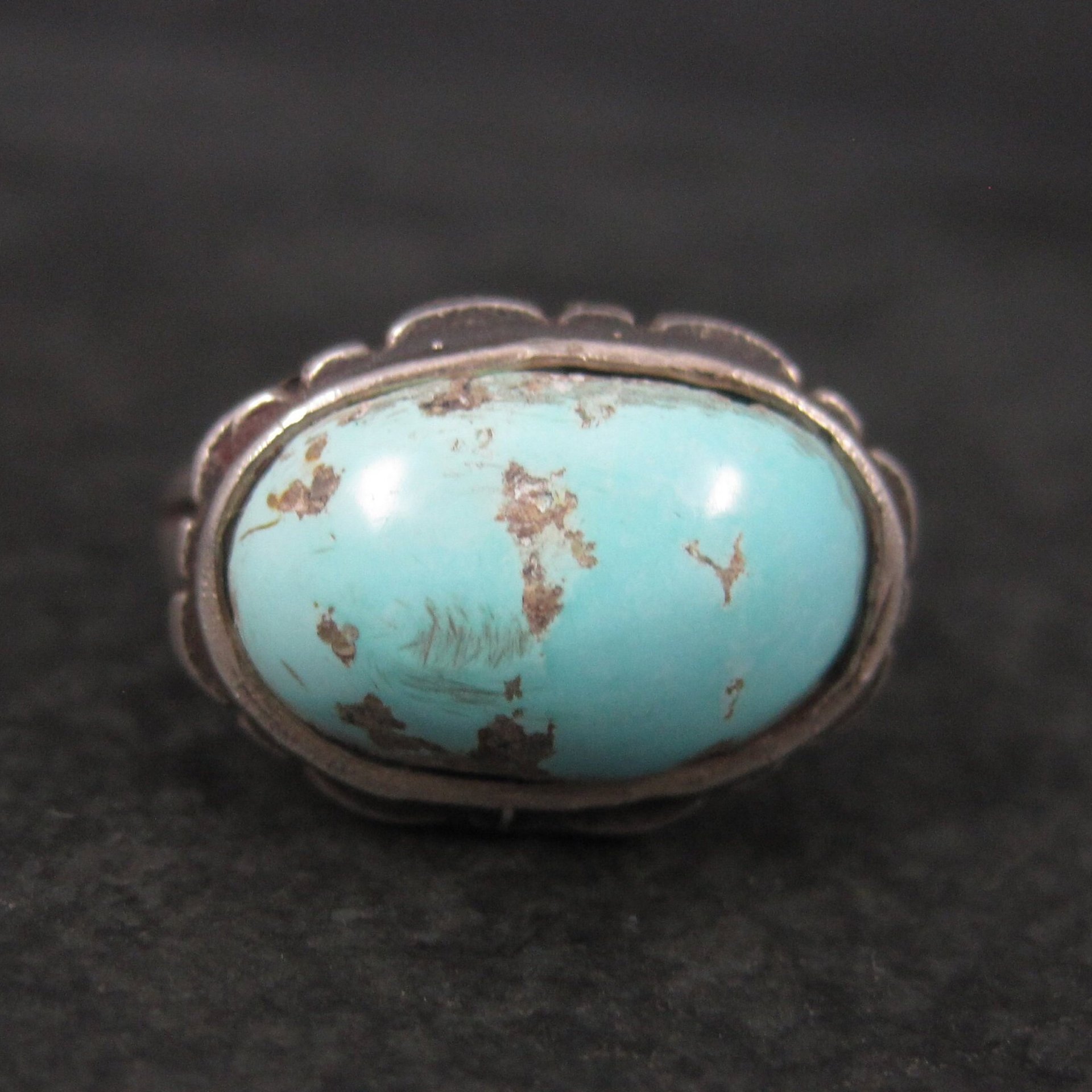 Unusual Vintage Sterling Turquoise Ring Size 9.75
