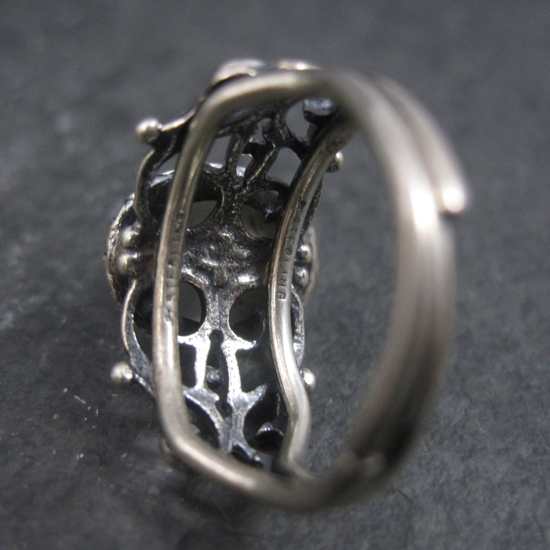Vintage Adjustable Sterling Blue Art Glass Ring Size 5.5