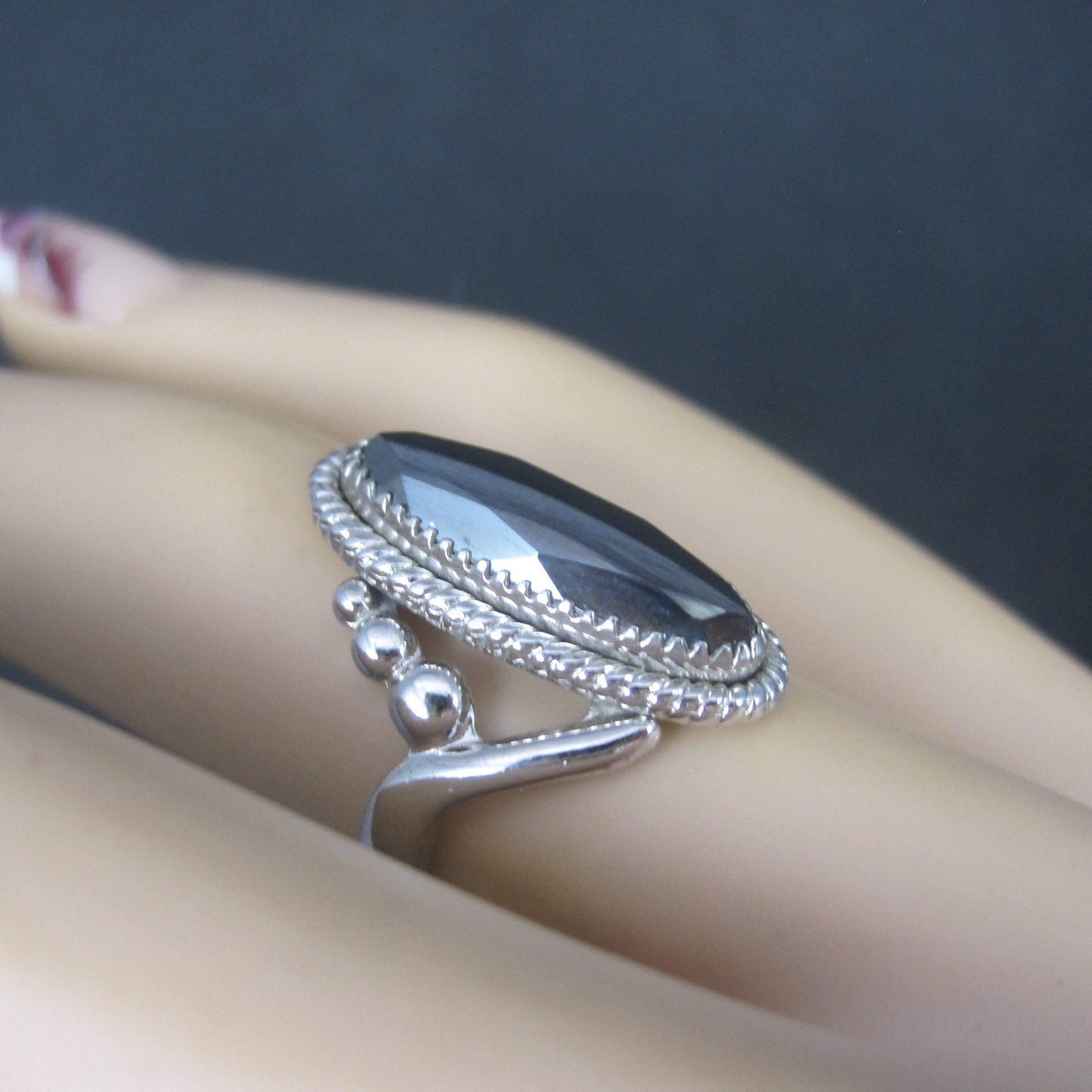 Vintage Southwestern Sterling Hematite Ring