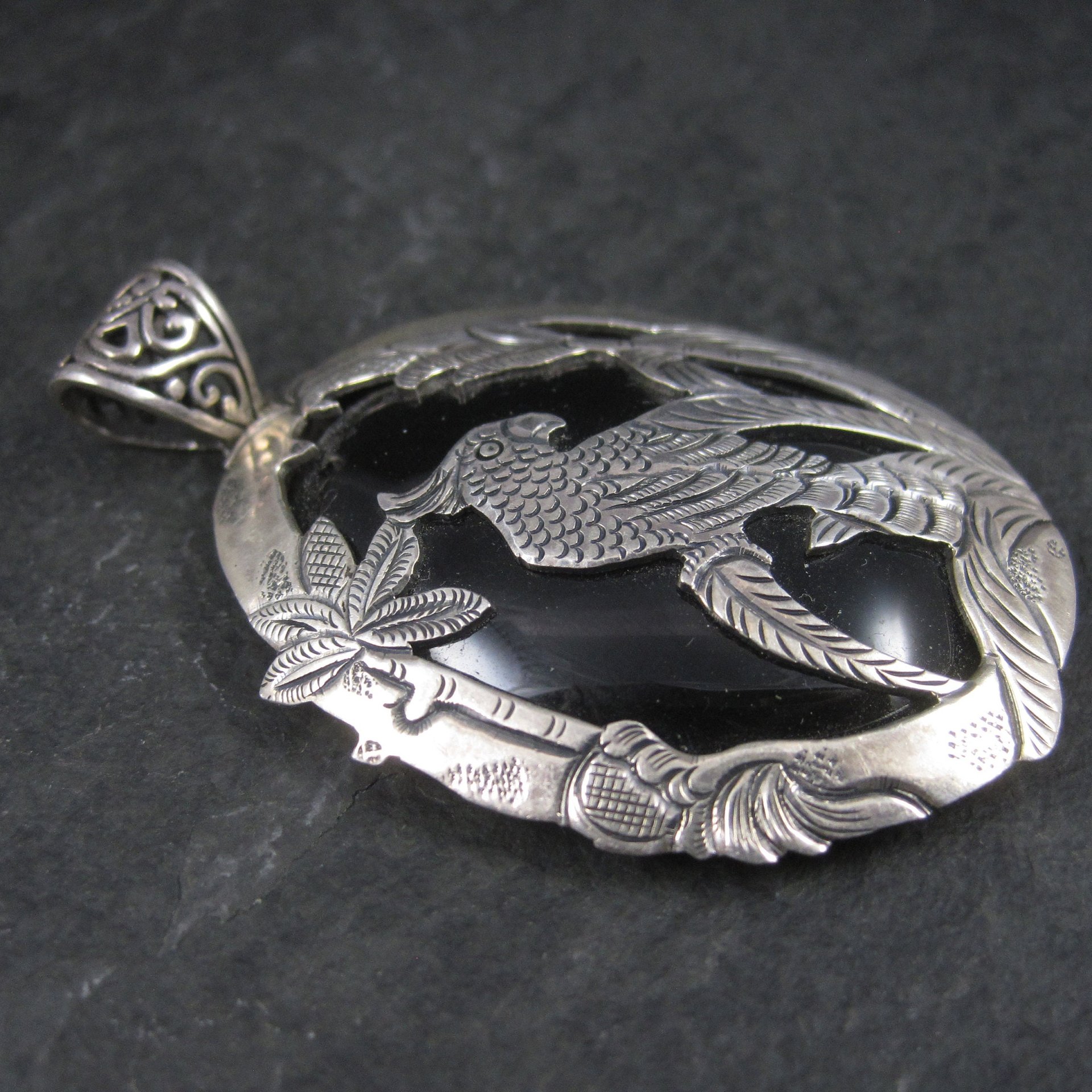 Large Sterling Onyx Parrot Pendant