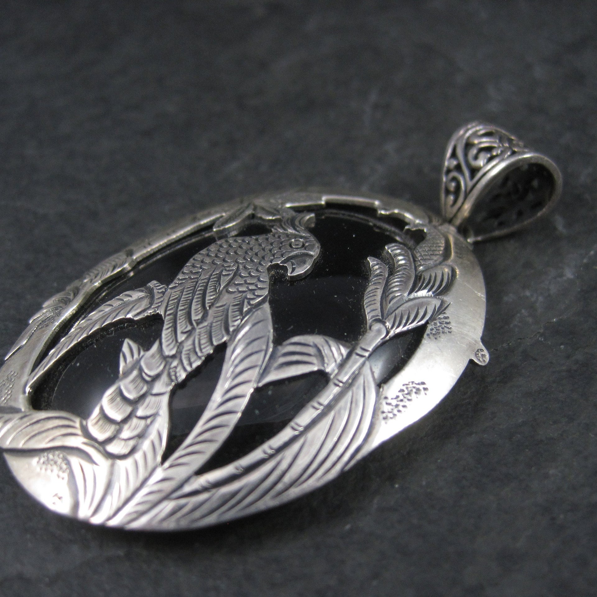 Large Sterling Onyx Parrot Pendant