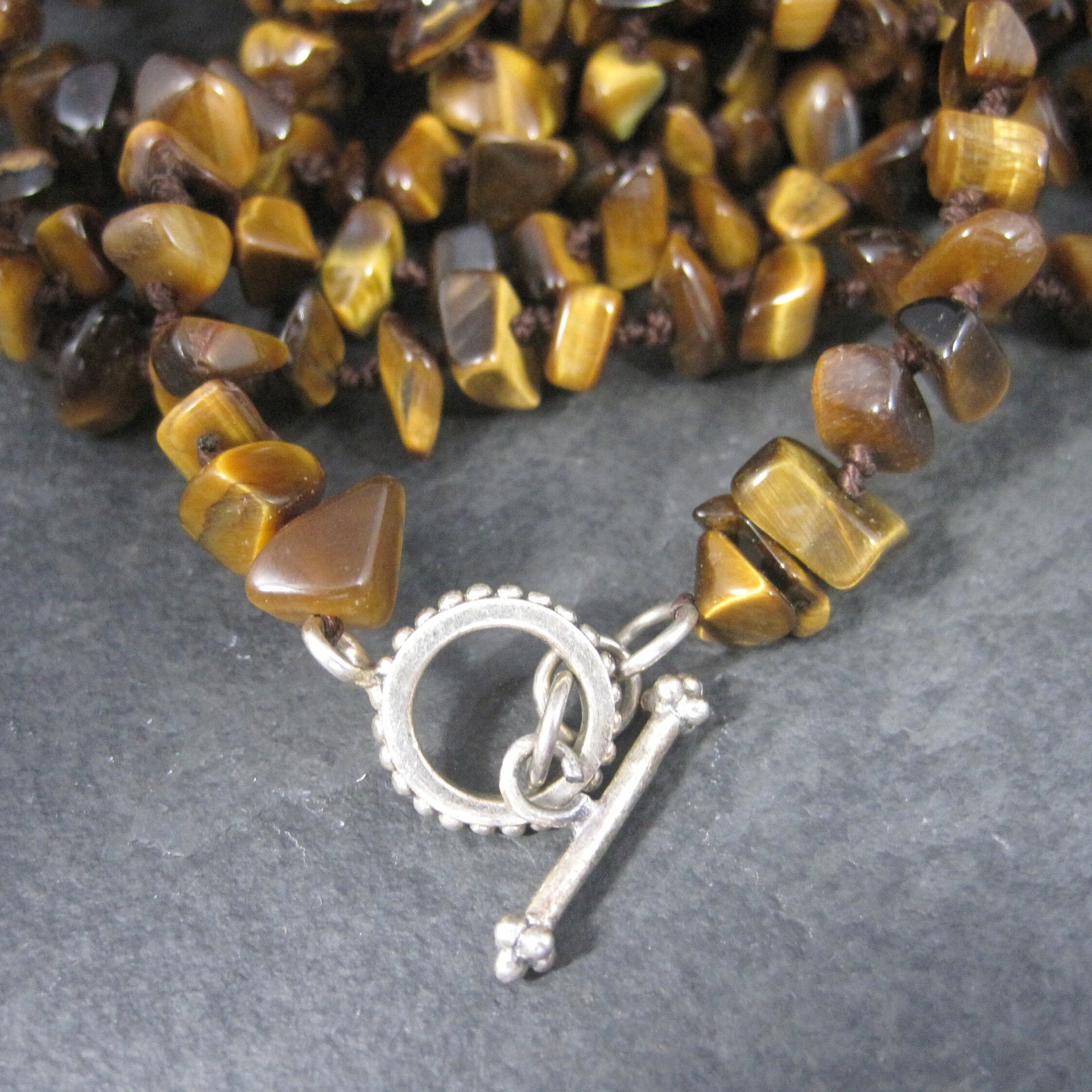 Vintage Opera Length Tigers Eye Toggle Necklace 83 Inches