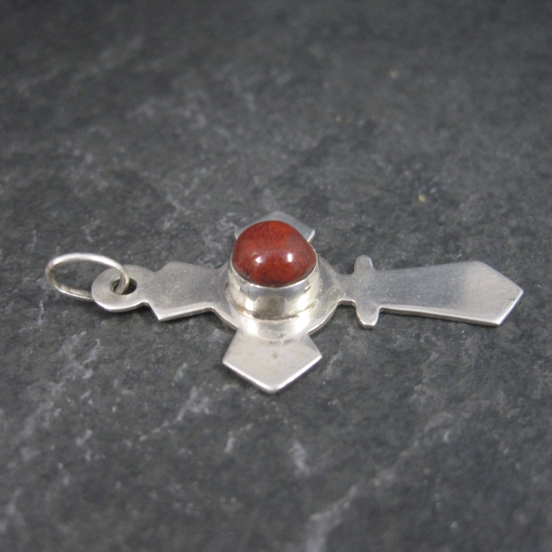 Estate Sterling Red Jasper Cross Pendant