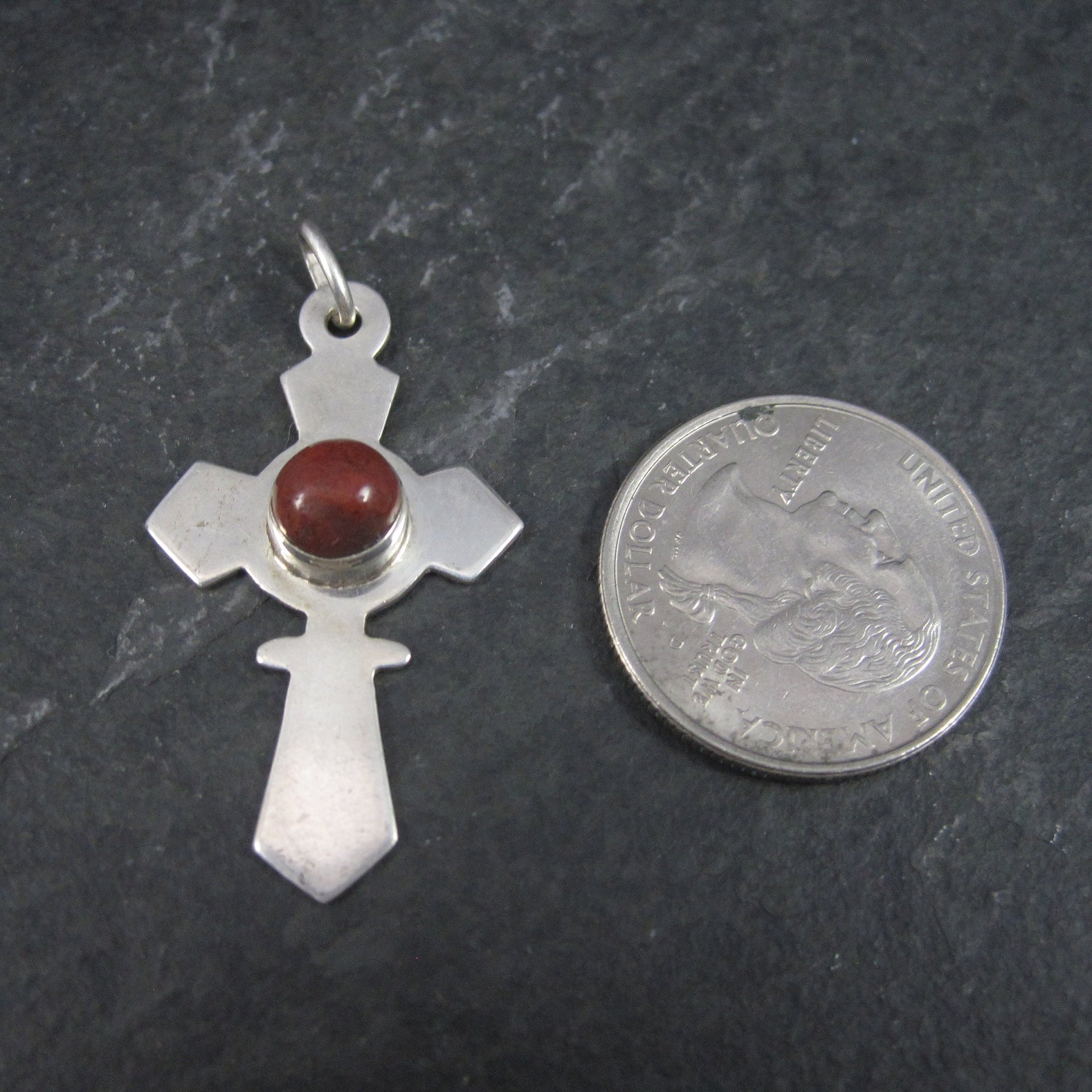 Estate Sterling Red Jasper Cross Pendant