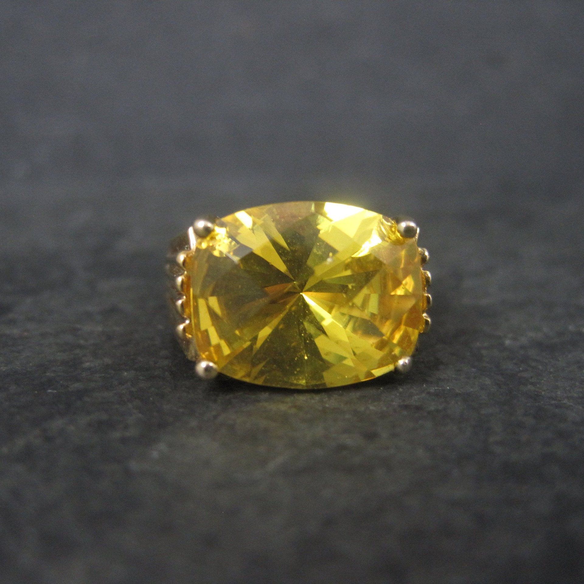 Vintage Vermeil Sterling Yellow Cubic Zirconia Ring Size 6
