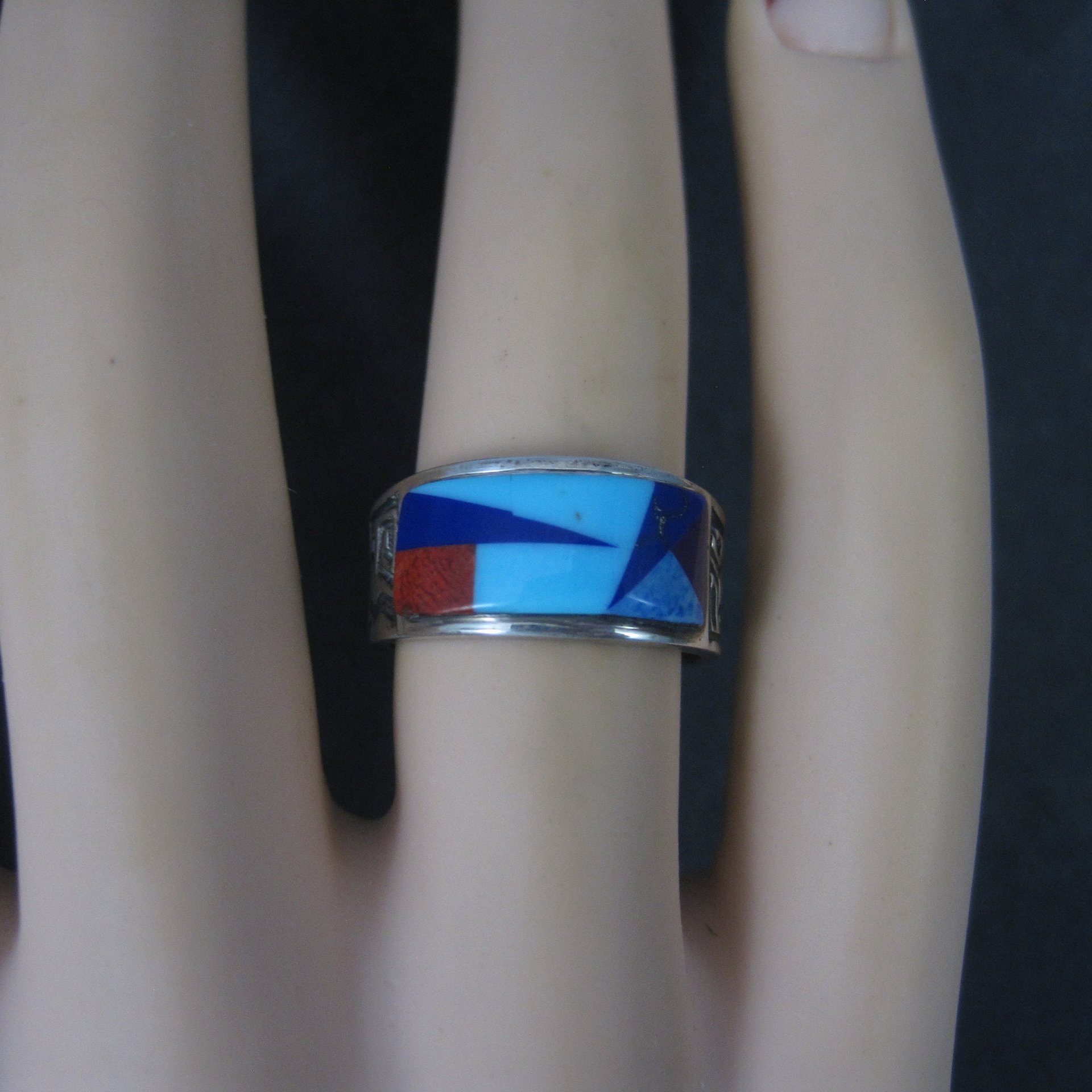 Vintage Southwestern Sterling Inlay Ring Size 5.5